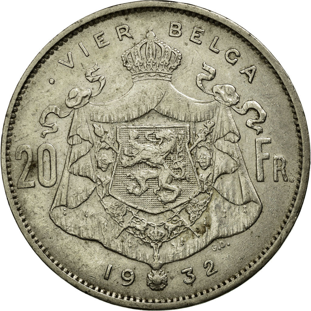 Moneda, Bélgica, 20 Francs, 20 Frank, 1932, MBC, Níquel, KM:102