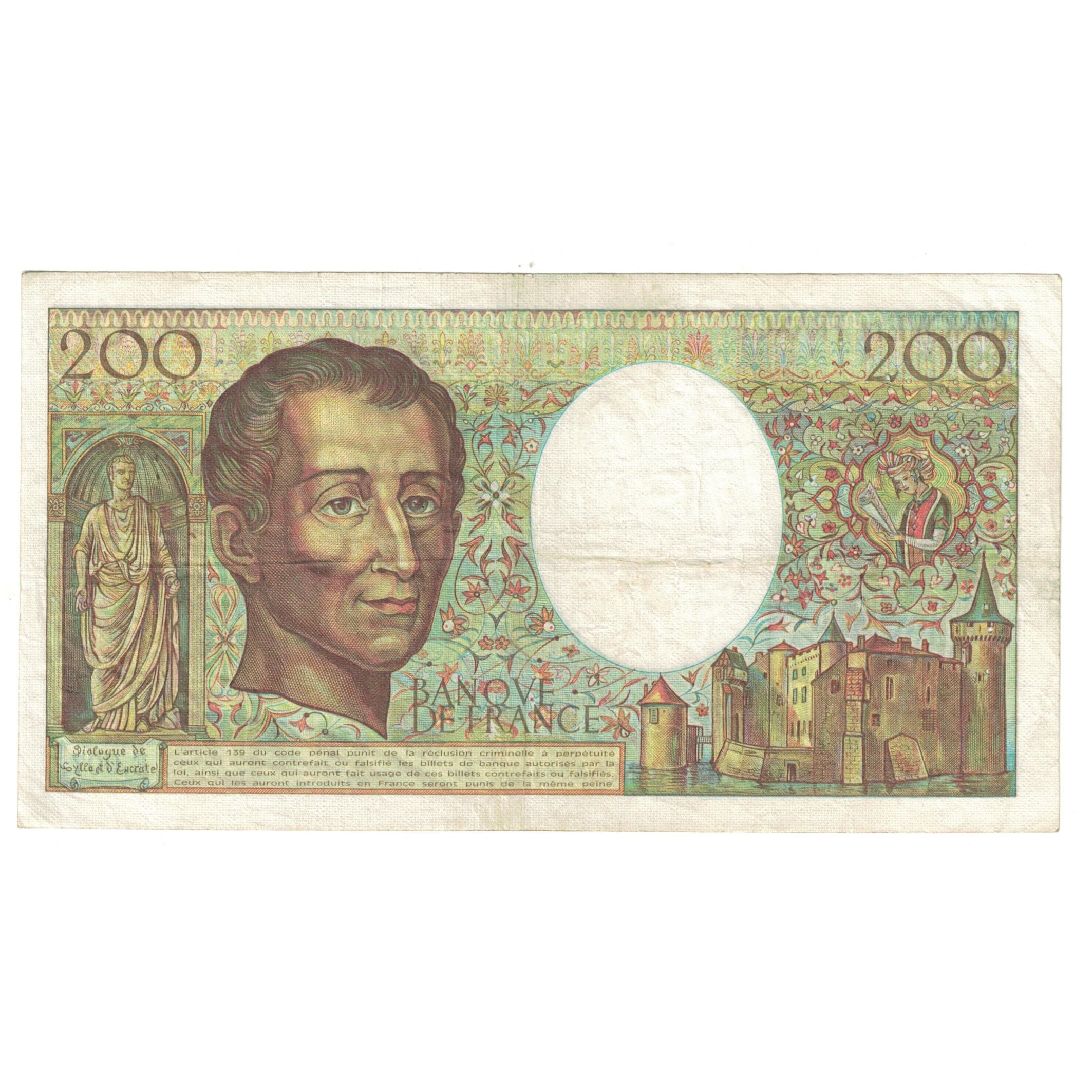 France, 200 Francs, Montesquieu, 1981, E.007 788355, VF(30-35), Fayette:70.1