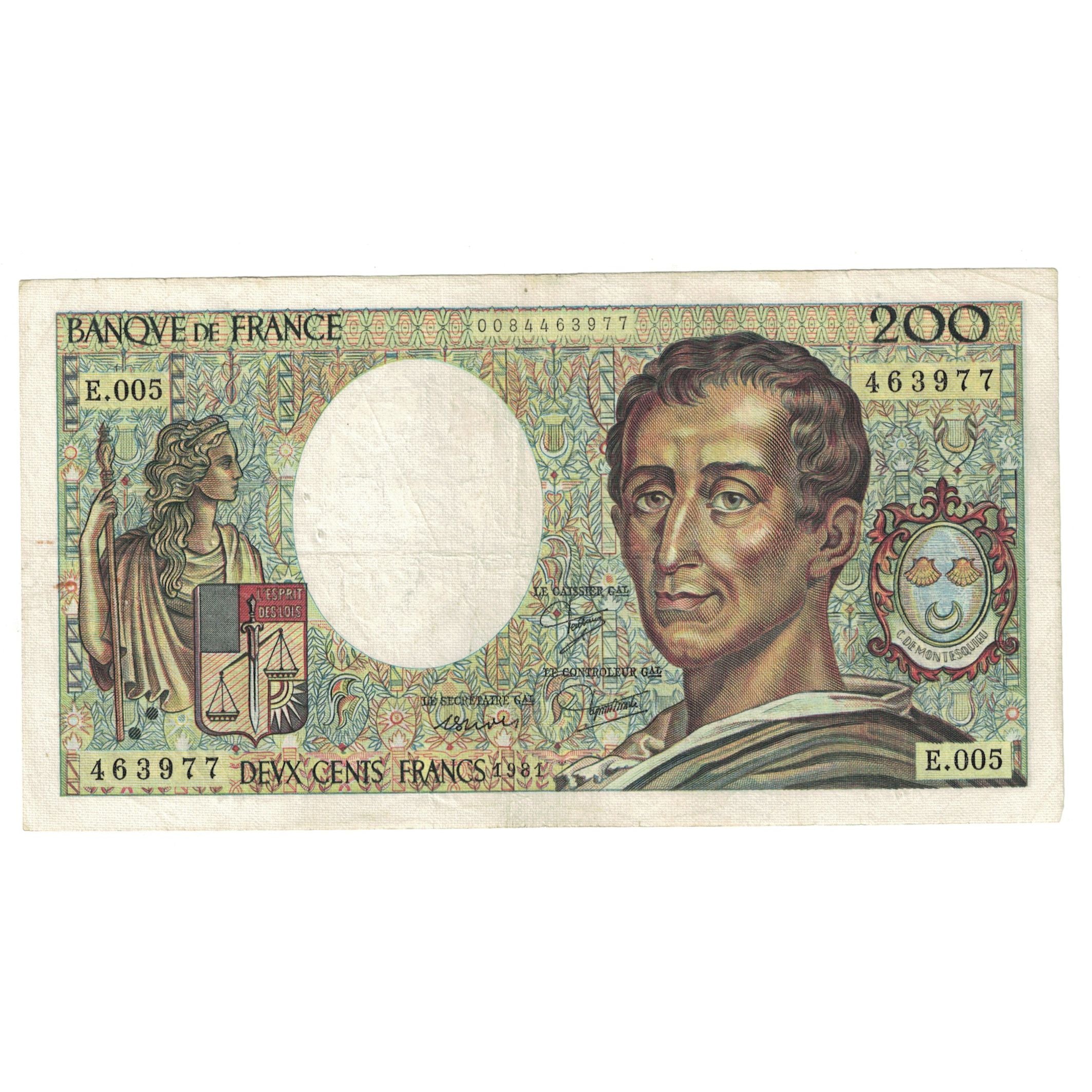 Frankreich, 200 Francs, Montesquieu, 1981, E.005 463977, S+, Fayette:70.1