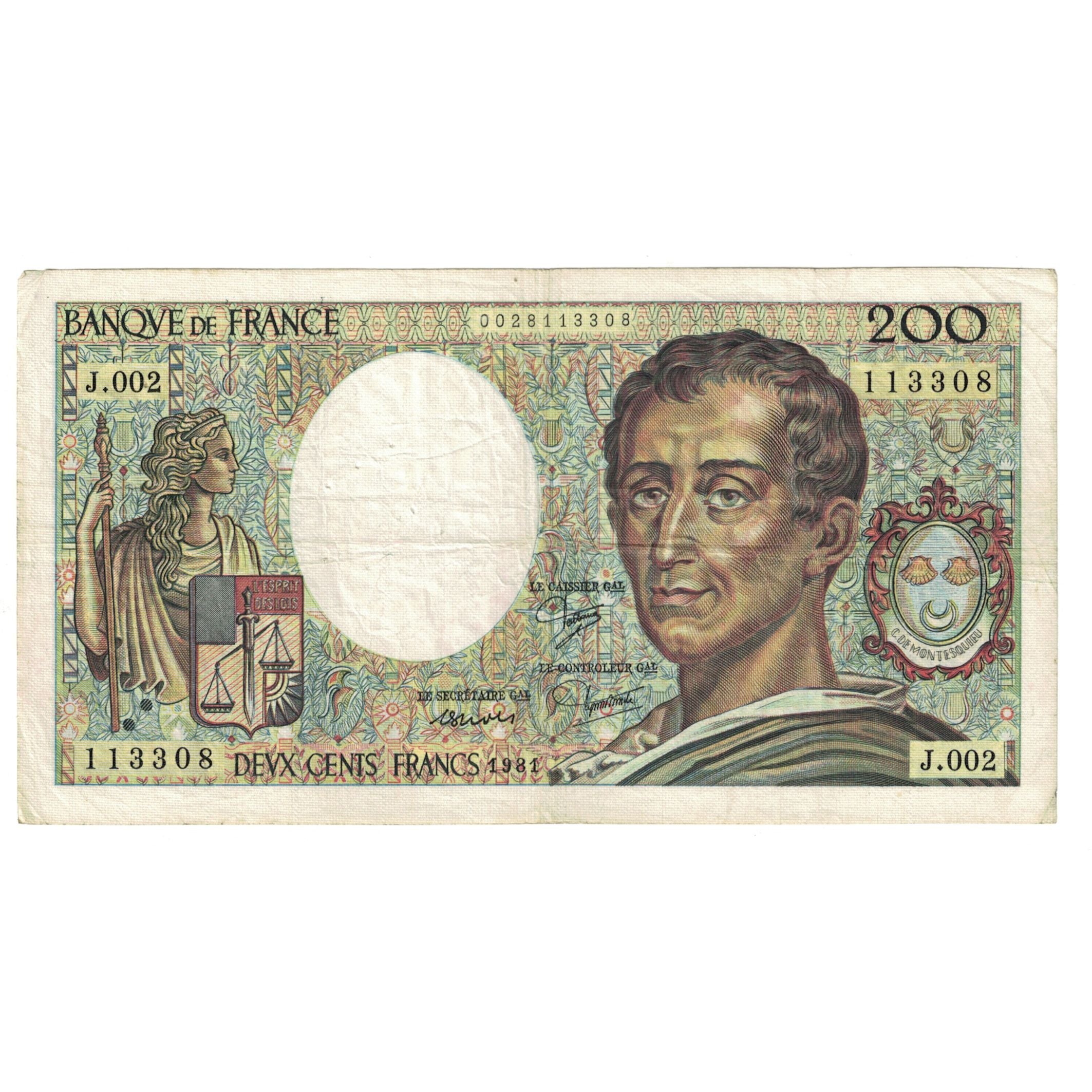 Francia, 200 Francs, Montesquieu, 1981, J.002 113308, BC+, Fayette:70.1, KM:155a