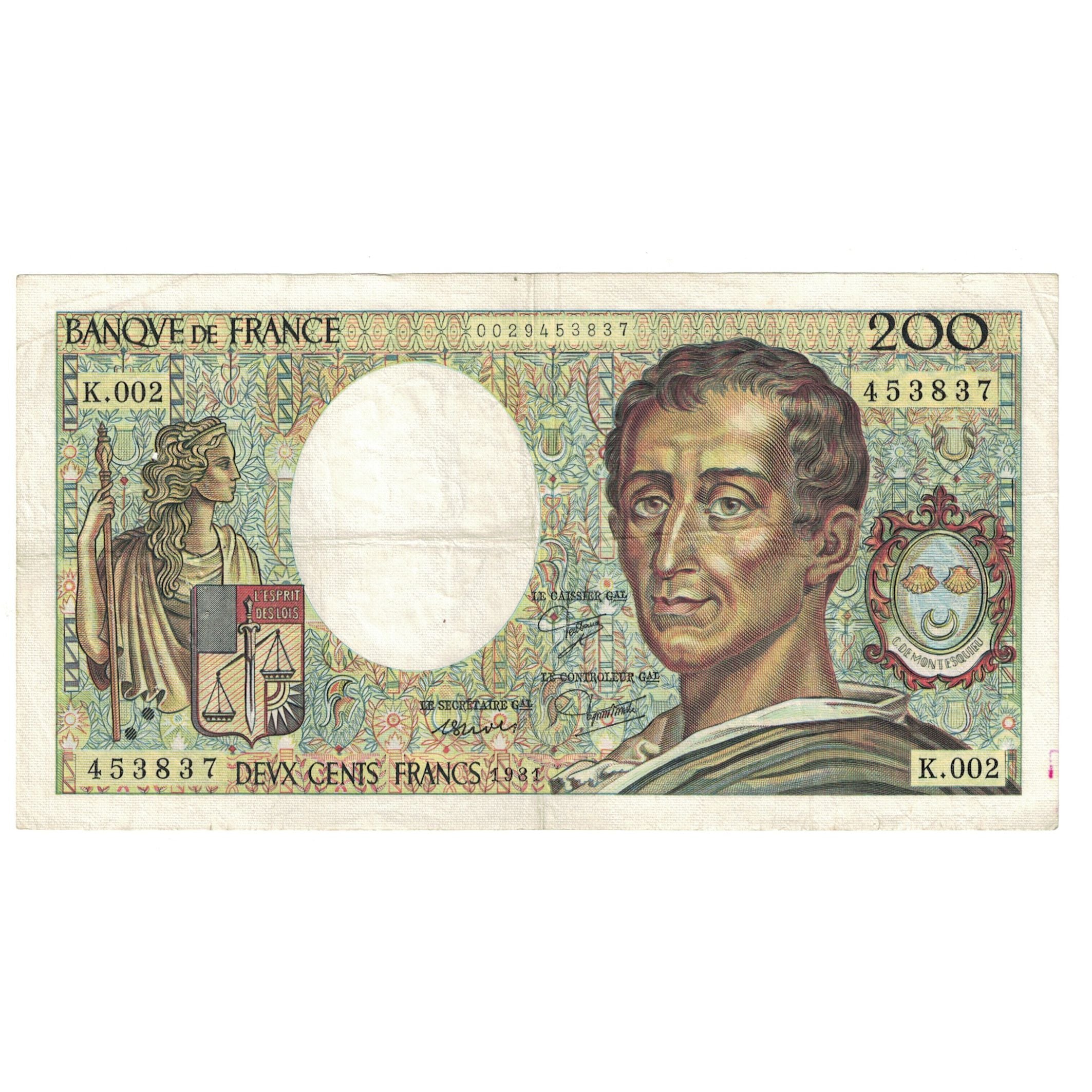 France, 200 Francs, Montesquieu, 1981, K.002 453847, TB+, Fayette:70.1, KM:155a