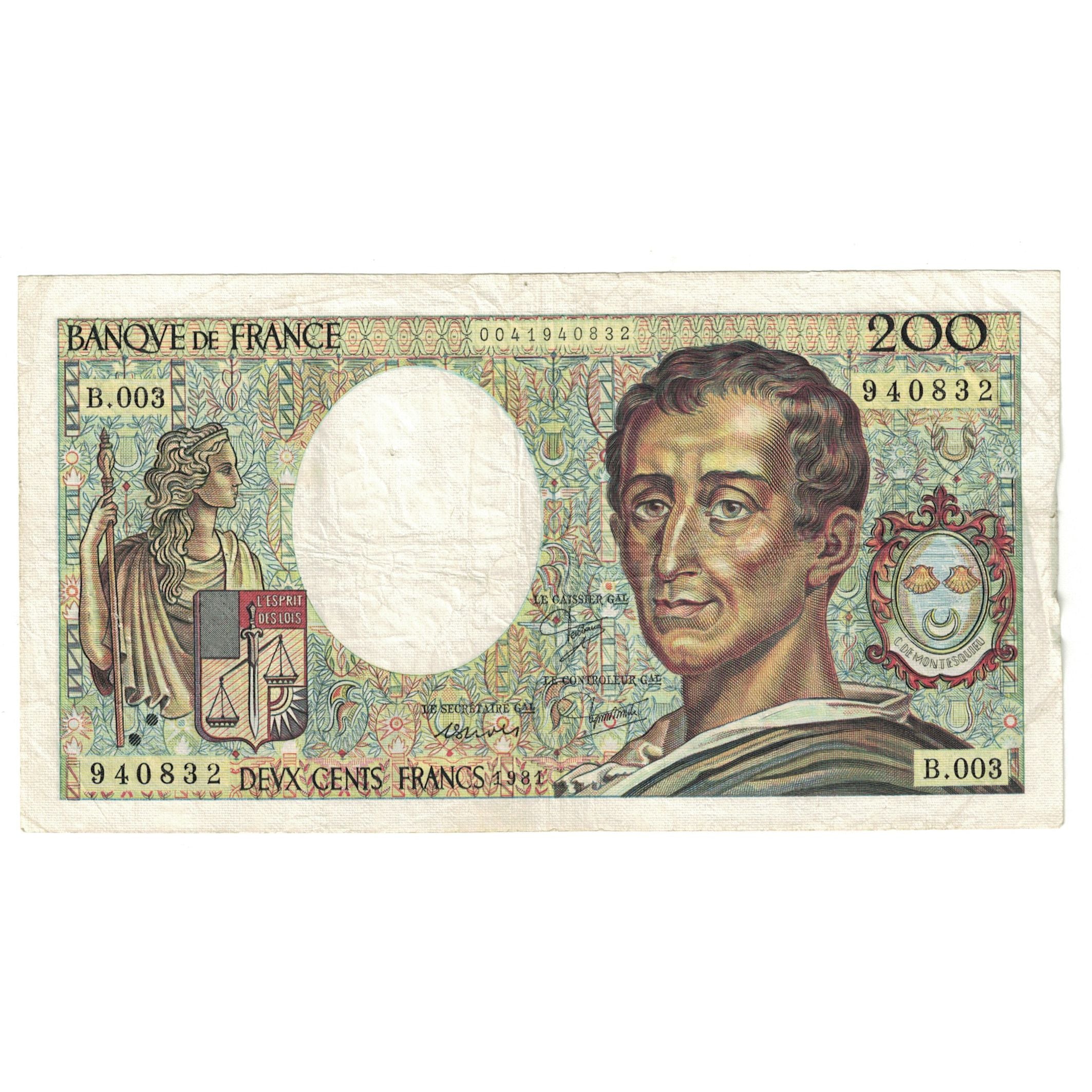 Frankreich, 200 Francs, Montesquieu, 1981, B.003 940832, S+, Fayette:70.1