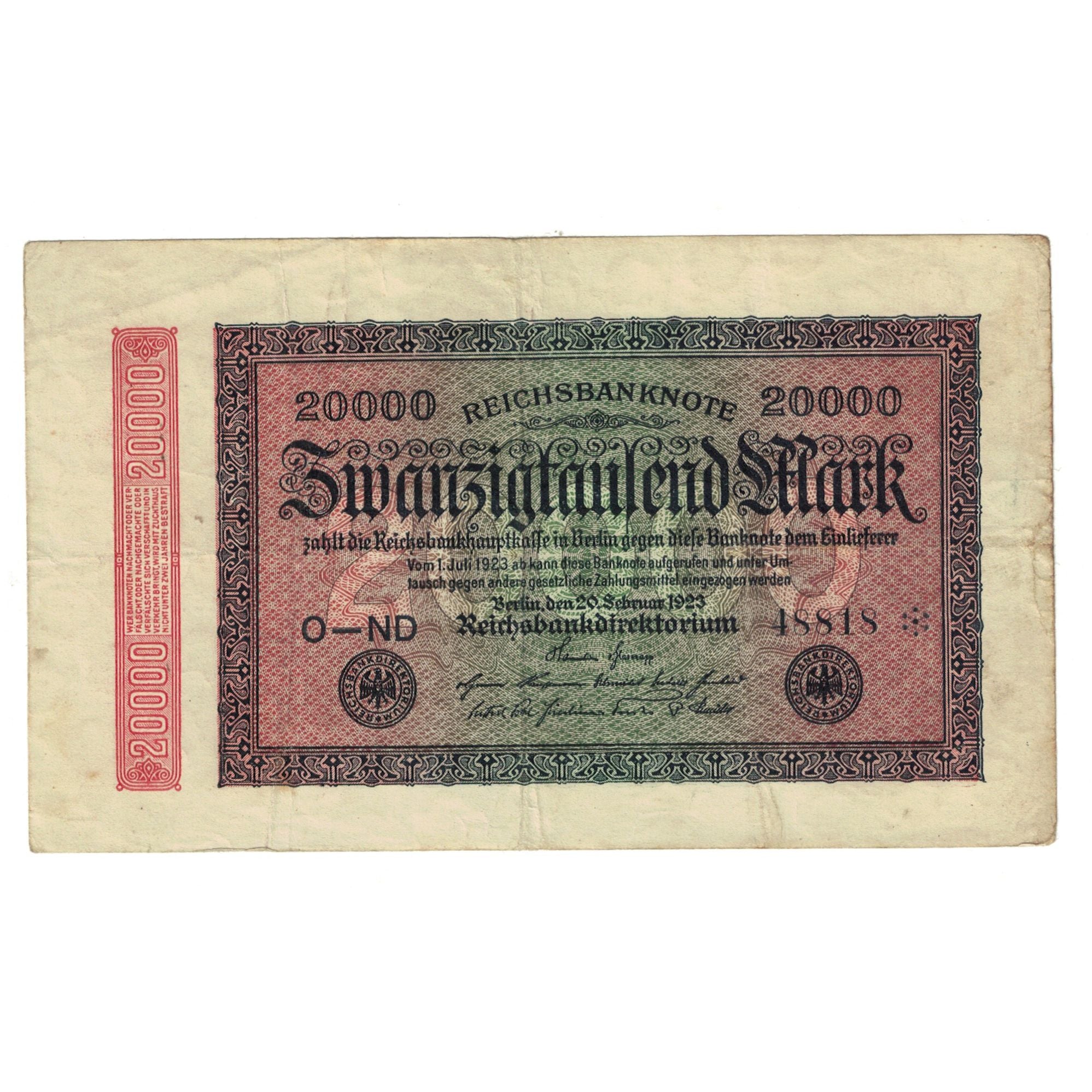 Nota, Alemanha, 20,000 Mark, 1923, 1923-02-20, KM:85d, VF(30-35)