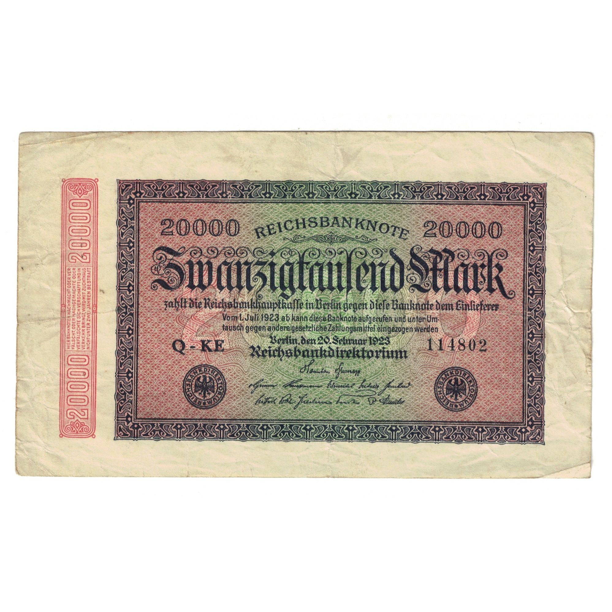 Banconote, Germania, 20,000 Mark, 1923, 1923-02-20, KM:85d, MB