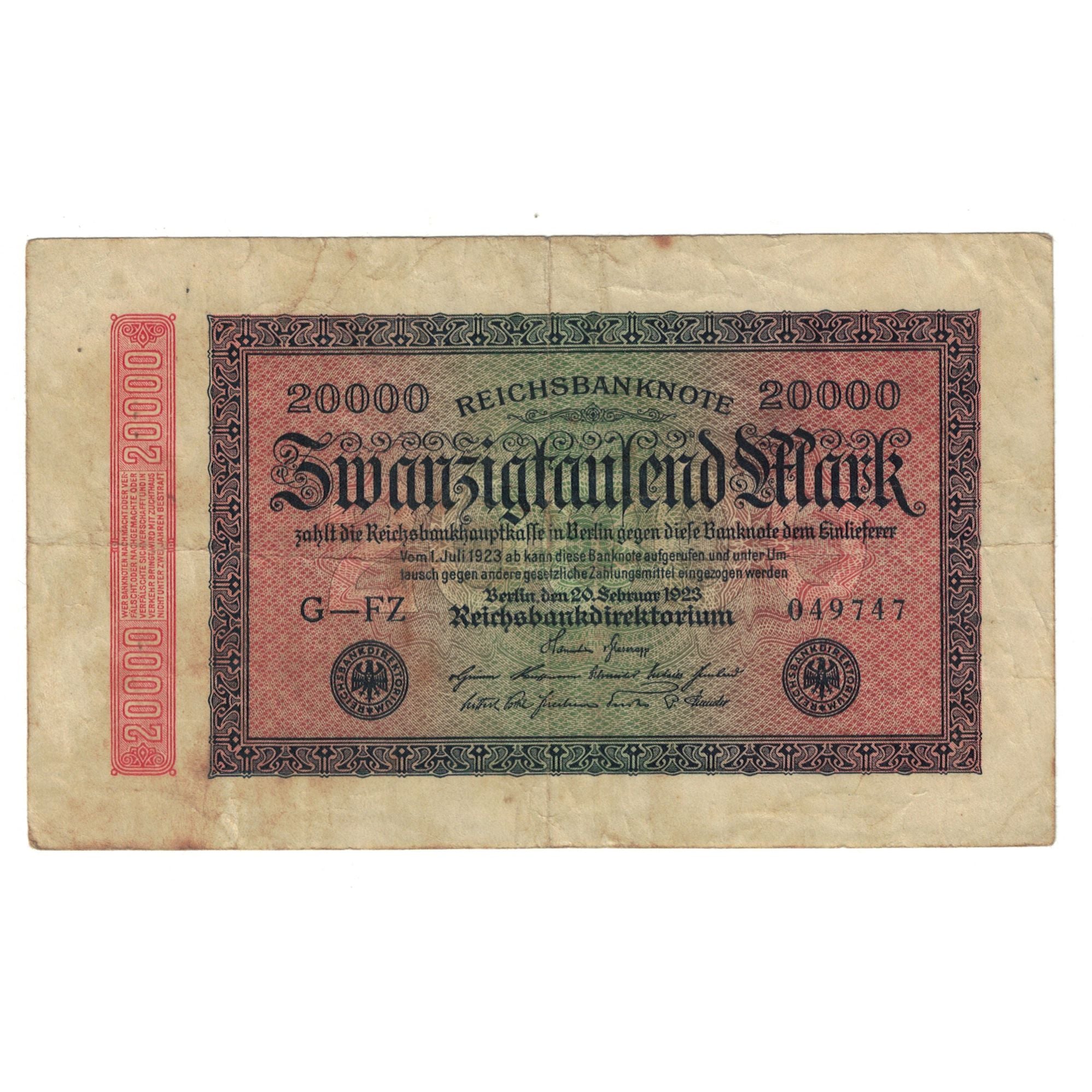 Nota, Alemanha, 20,000 Mark, 1923, 1923-02-20, KM:85d, VF(20-25)