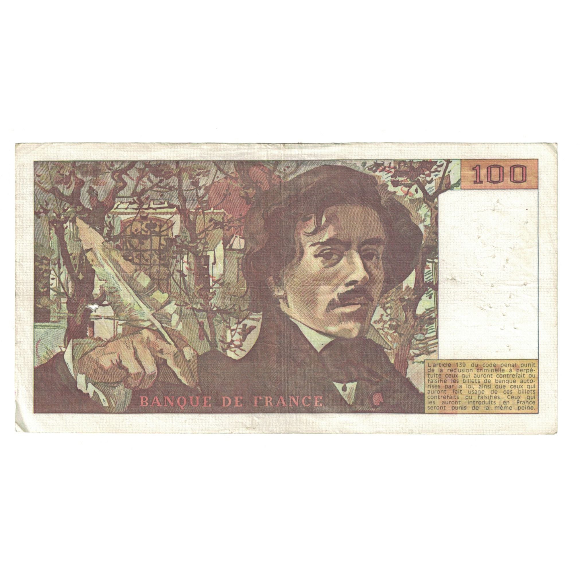França, 100 Francs, Delacroix, 1978, H.5 B790108, VF(20-25), Fayette:69.01b