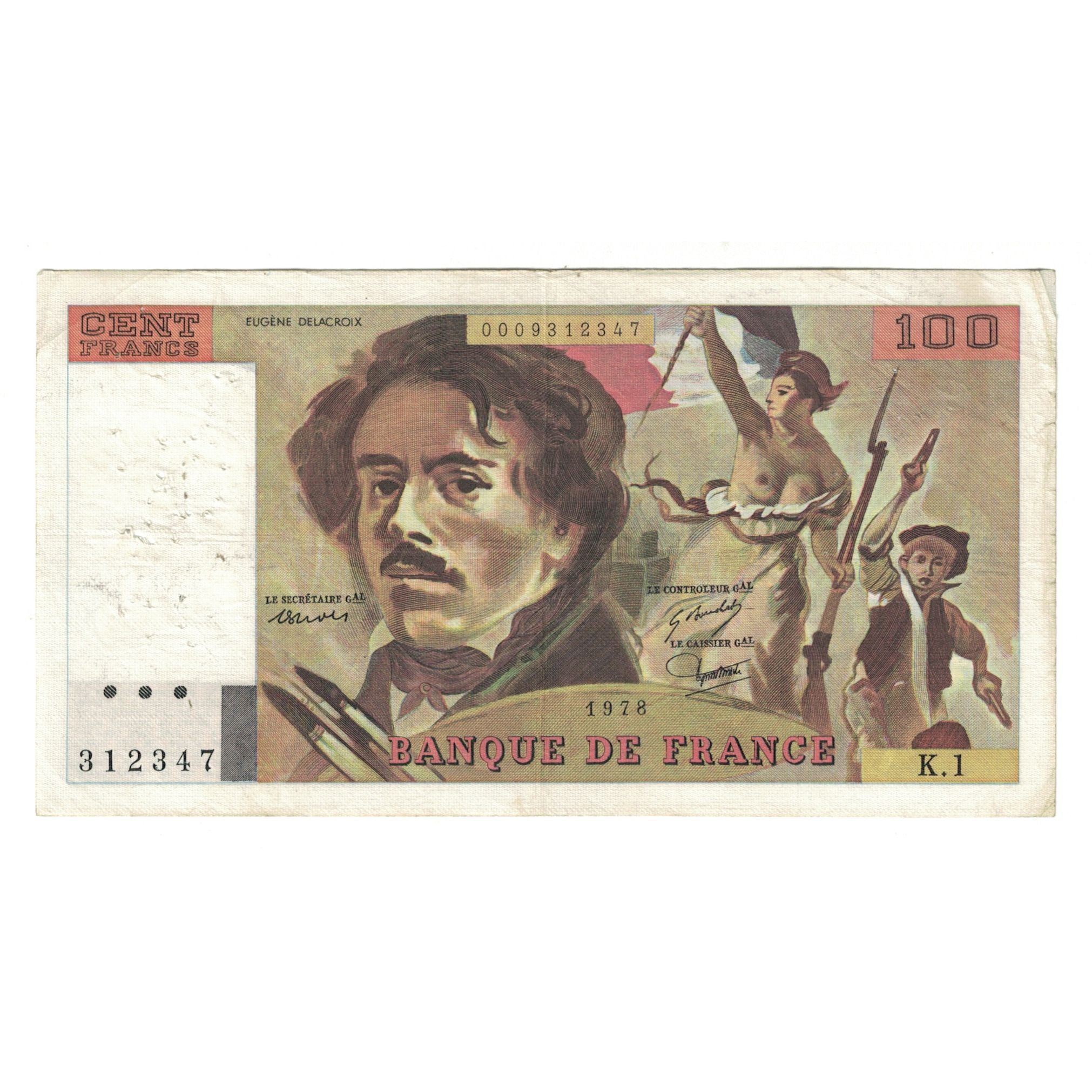 Francia, 100 Francs, Delacroix, 1978, K.1 312347, BC, Fayette:68.01, KM:154h