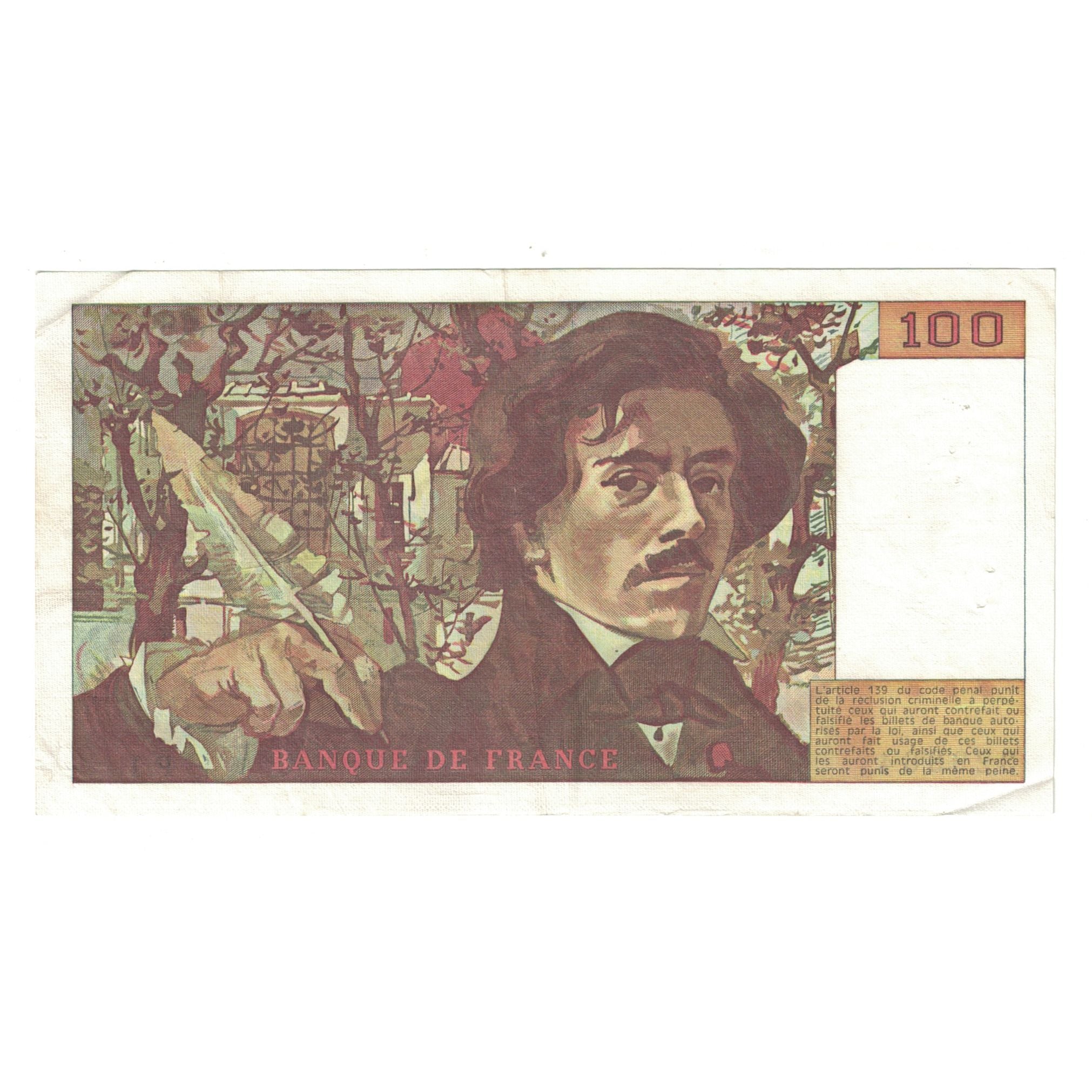 França, 100 Francs, Delacroix, 1978, P.1 329964, EF(40-45), Fayette:68.01