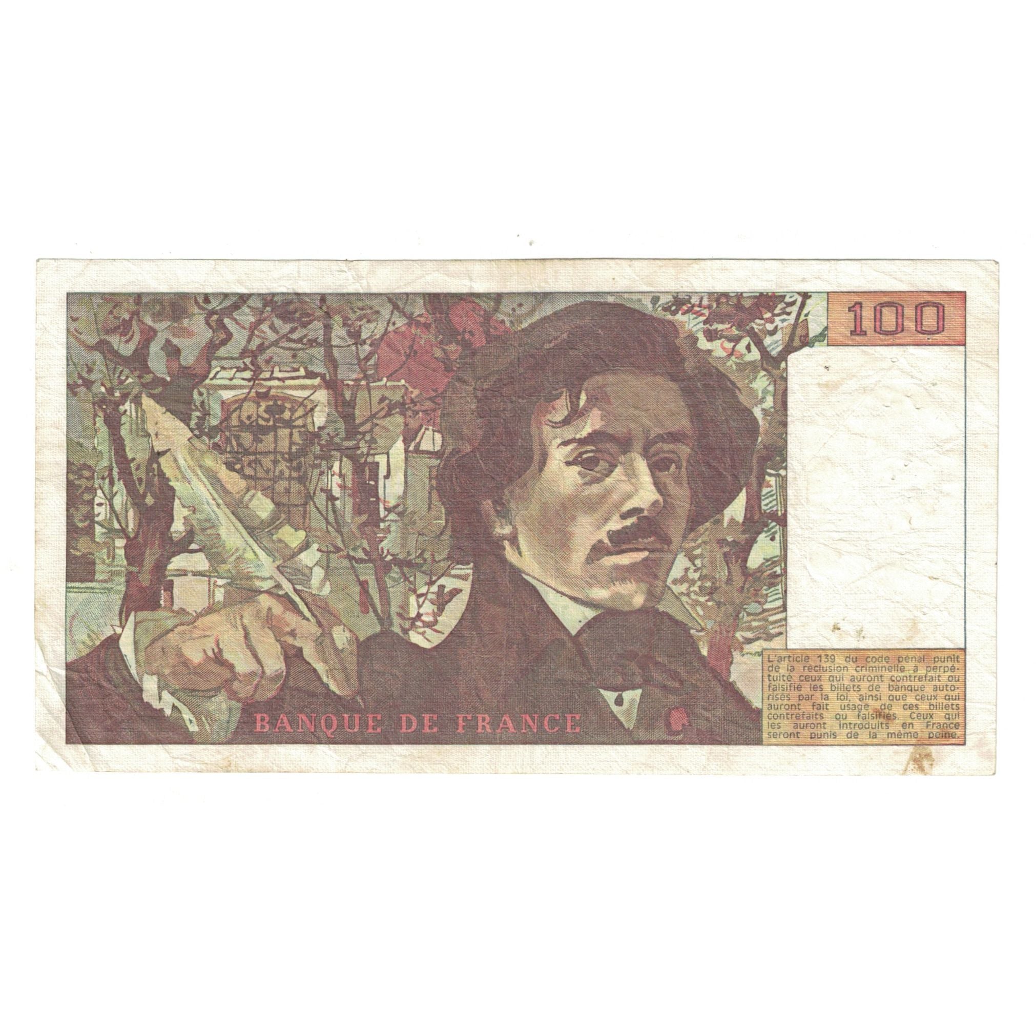 France, 100 Francs, Delacroix, 1978, C.8 421565, EF(40-45), Fayette:69.01e