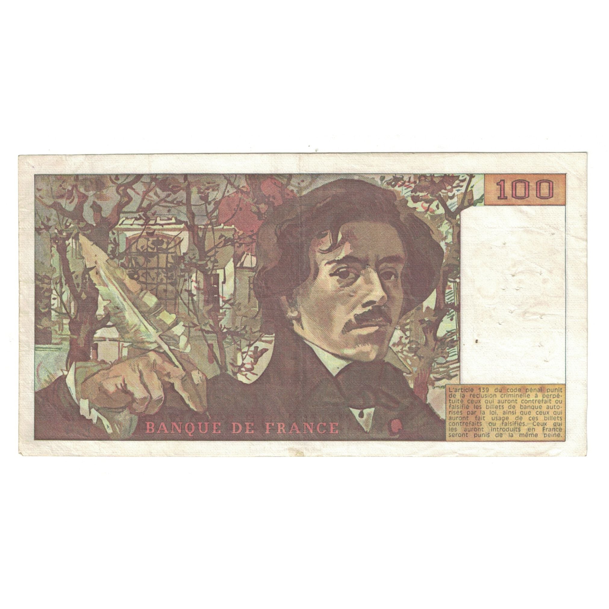 France, 100 Francs, Delacroix, 1978, E.9 915627, EF(40-45), Fayette:69.01g