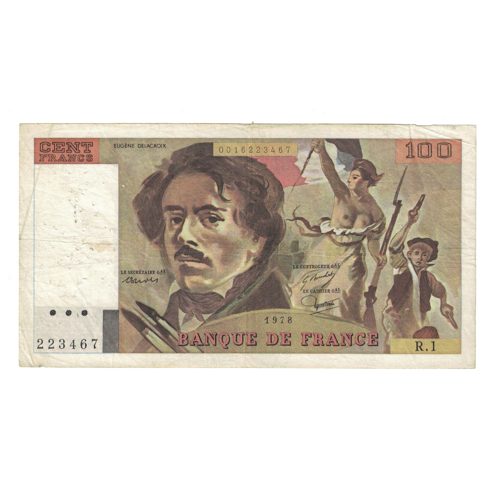 França, 100 Francs, Delacroix, 1978, R.1 223467, VF(20-25), Fayette:69.01e