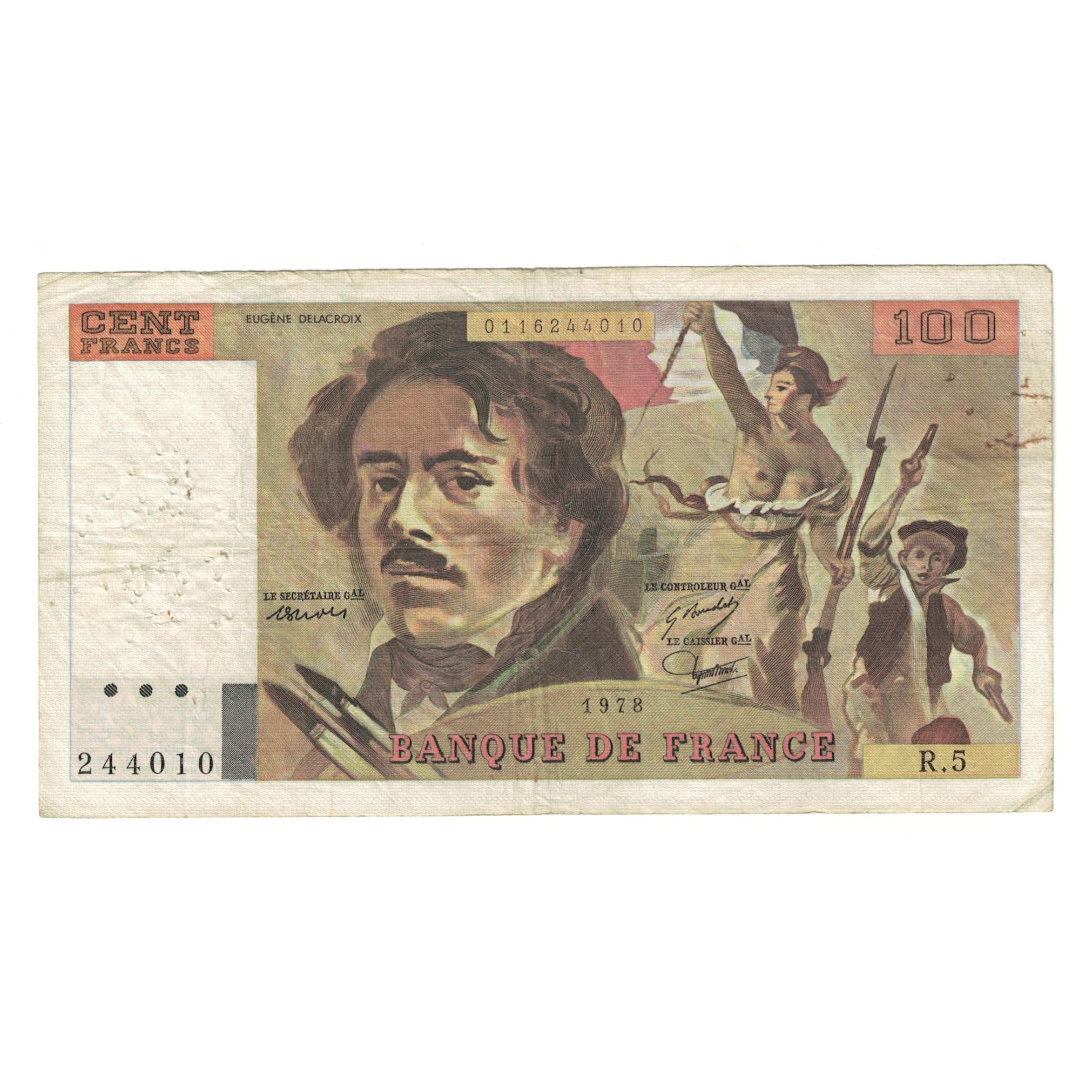 Frankrijk, 100 Francs, Delacroix, 1978, R.5 244010, TB, Fayette:69.01b, KM:154h