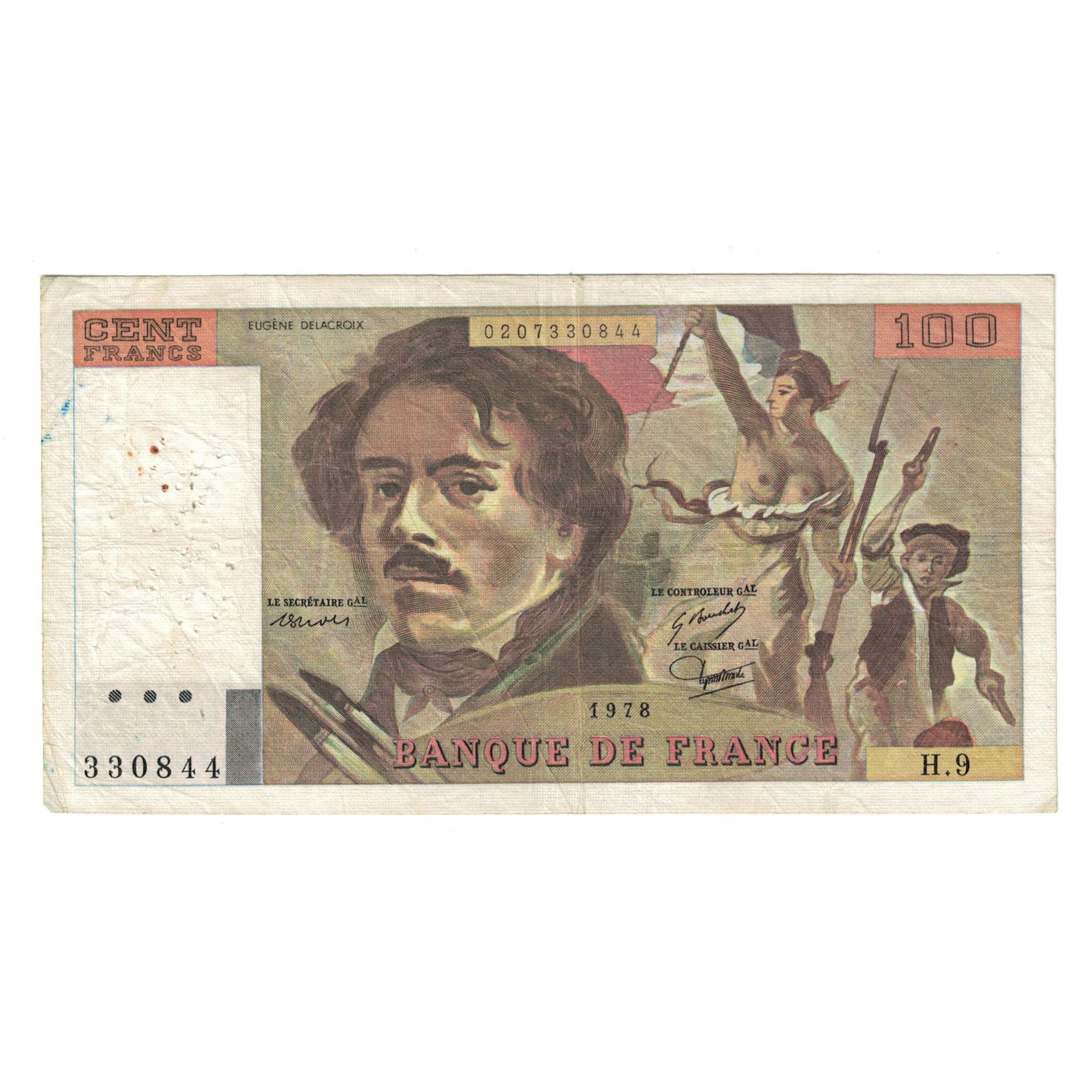Francja, 100 Francs, Delacroix, 1978, H.9 330844, VF(20-25), Fayette:69.01g