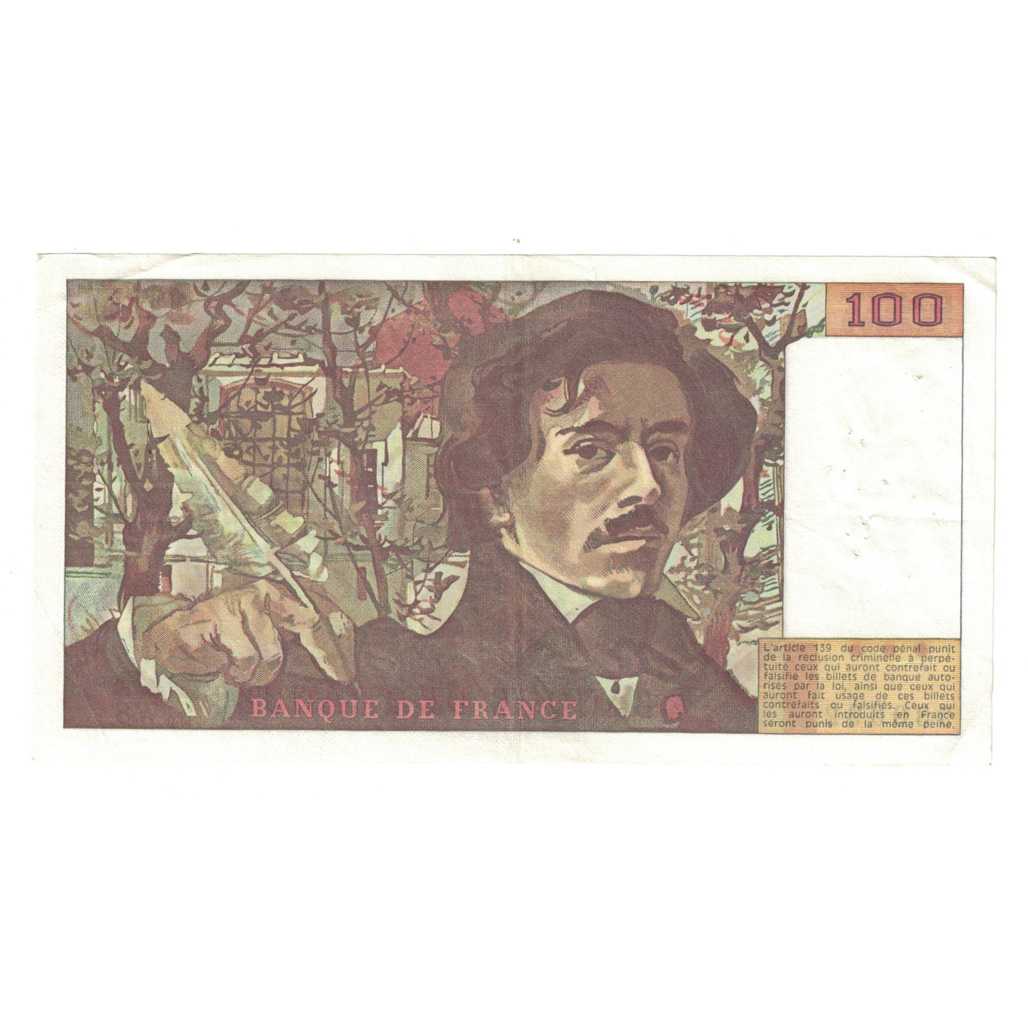 France, 100 Francs, Delacroix, 1978, W.8 530392, AU(55-58), Fayette:69.01e