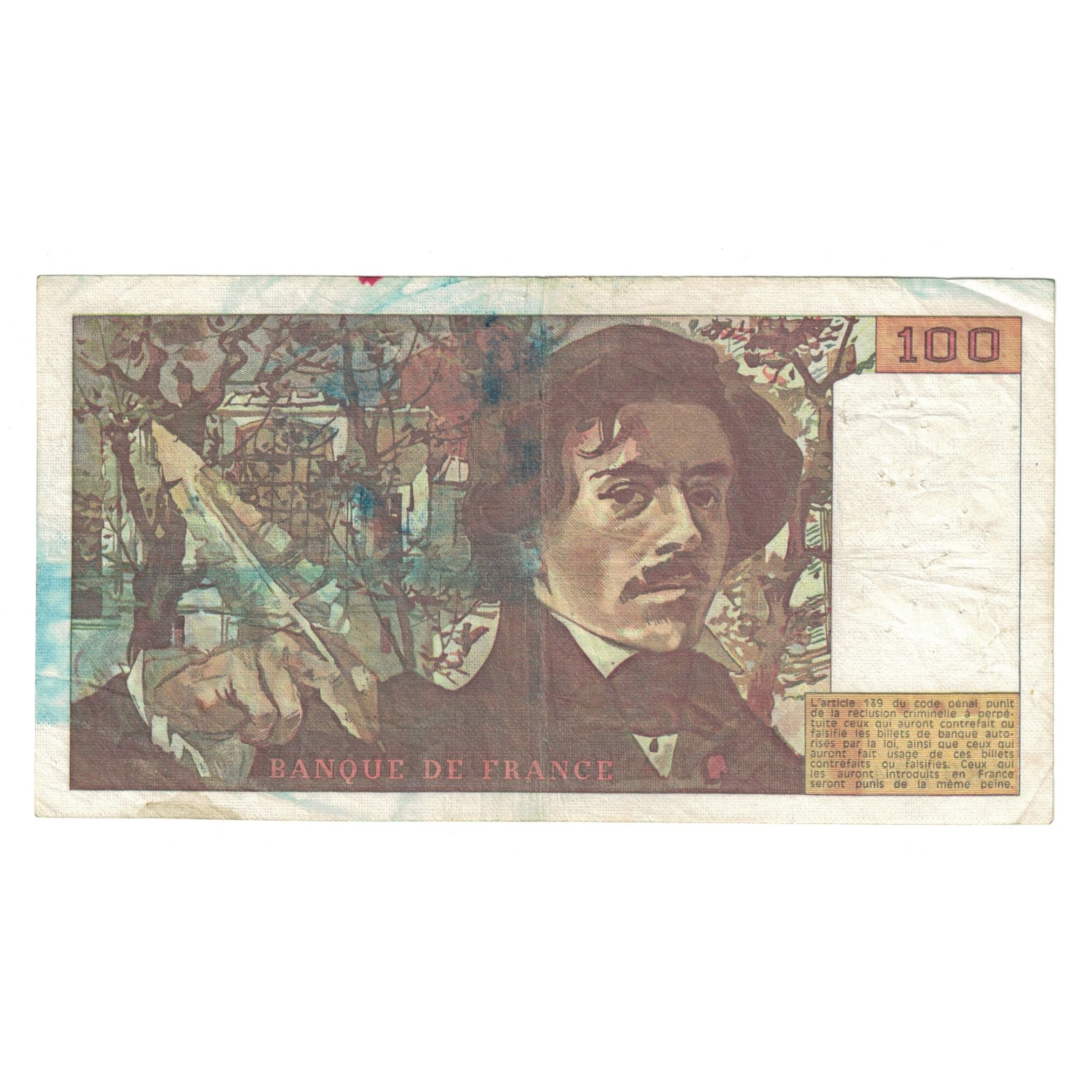 France, 100 Francs, Delacroix, 1978, O.5 589124, VF(20-25), Fayette:69.01d