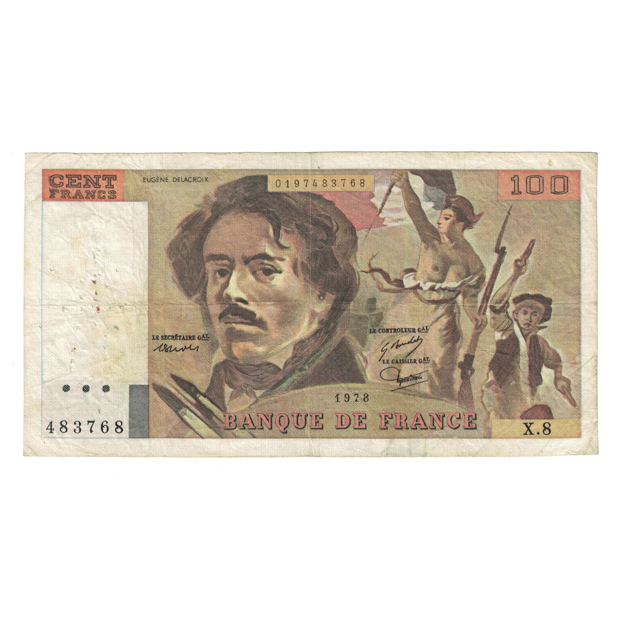 Francia, 100 Francs, Delacroix, 1978, X.8 483768, BC, Fayette:69.01e, KM:154h