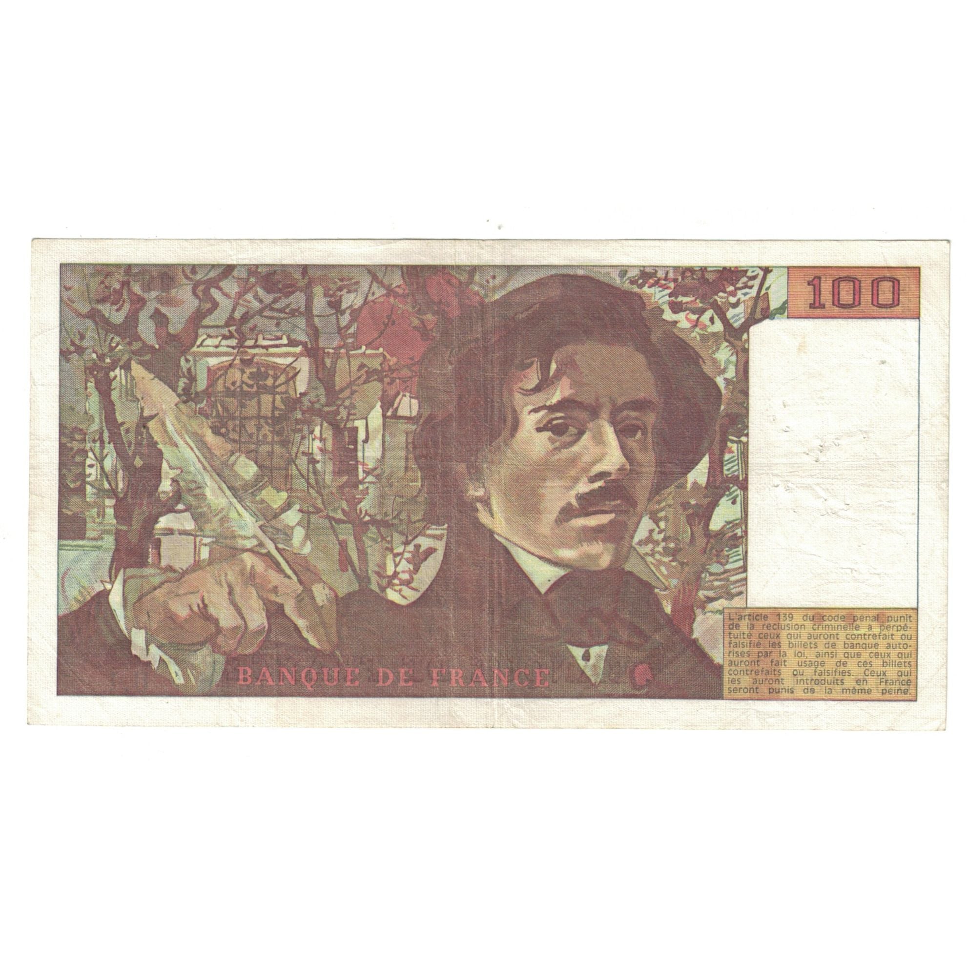 Francja, 100 Francs, Delacroix, 1978, U.1 802981, EF(40-45), Fayette:68.01