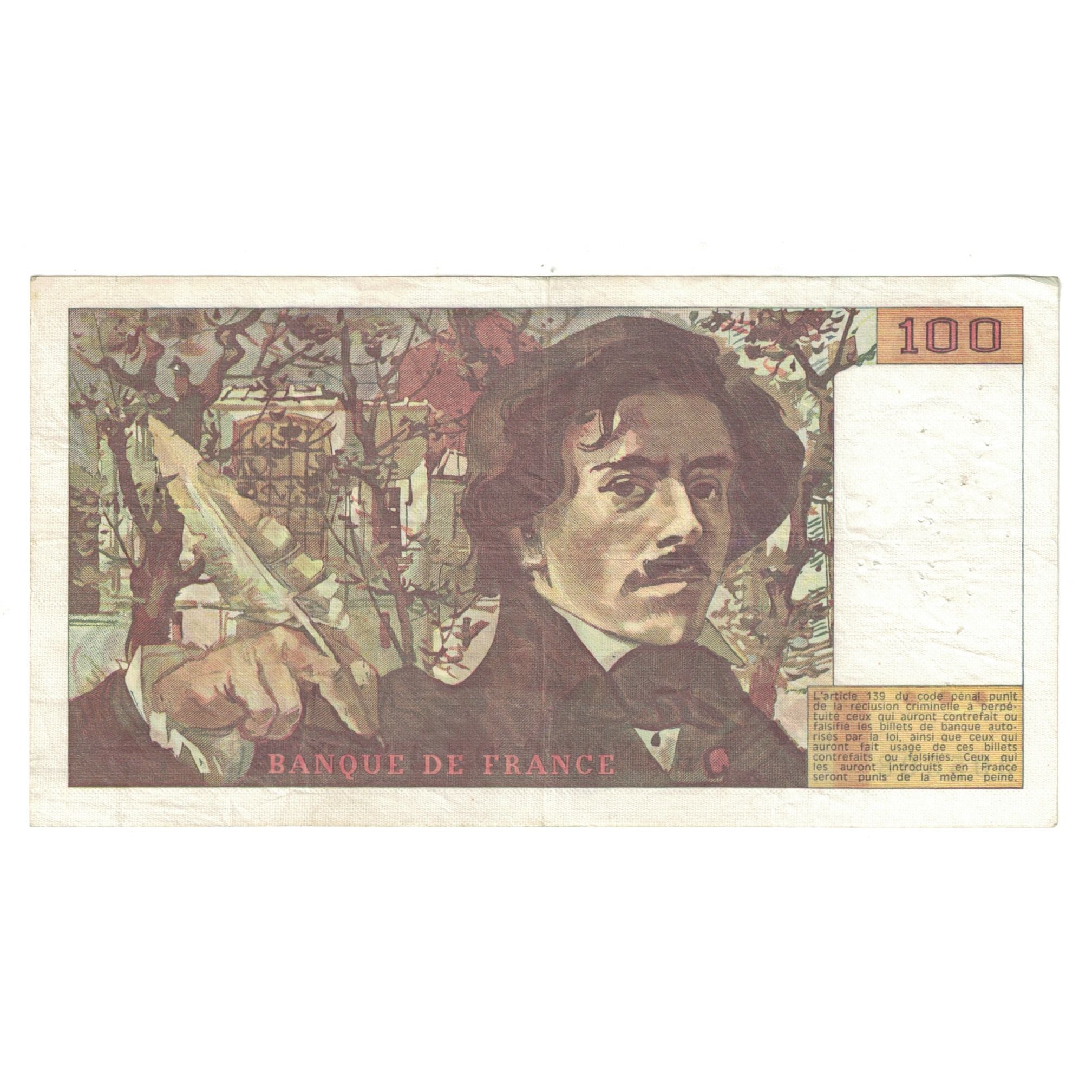 France, 100 Francs, Delacroix, 1978, L.3 305508, EF(40-45), Fayette:69.01b