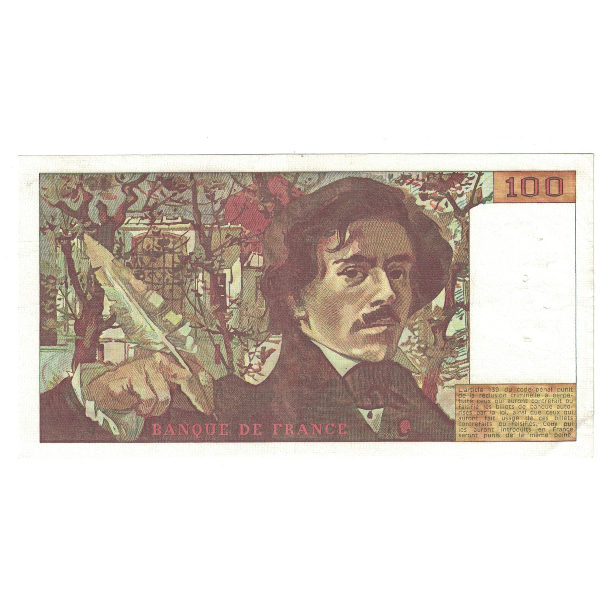 França, 100 Francs, Delacroix, 1978, P.1 333951, EF(40-45), Fayette:69.01e
