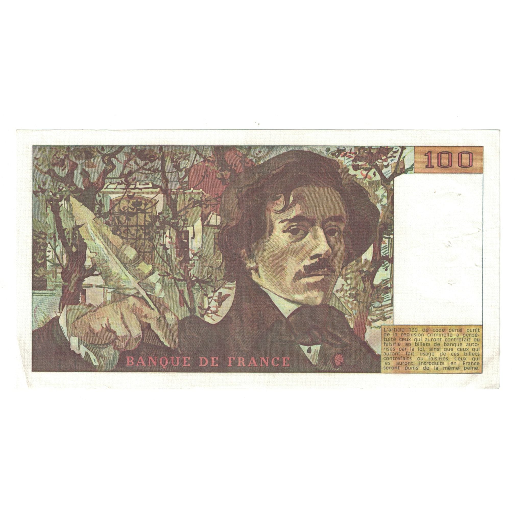 France, 100 Francs, Delacroix, 1978, L.1 303920, AU(55-58), Fayette:69.01e