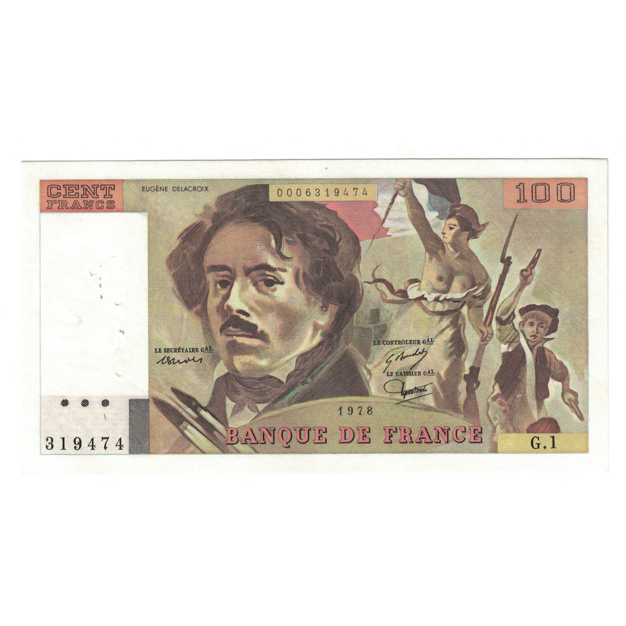 Francia, 100 Francs, Delacroix, 1978, G.1 319474, MBC+, Fayette:69.01e, KM:154h