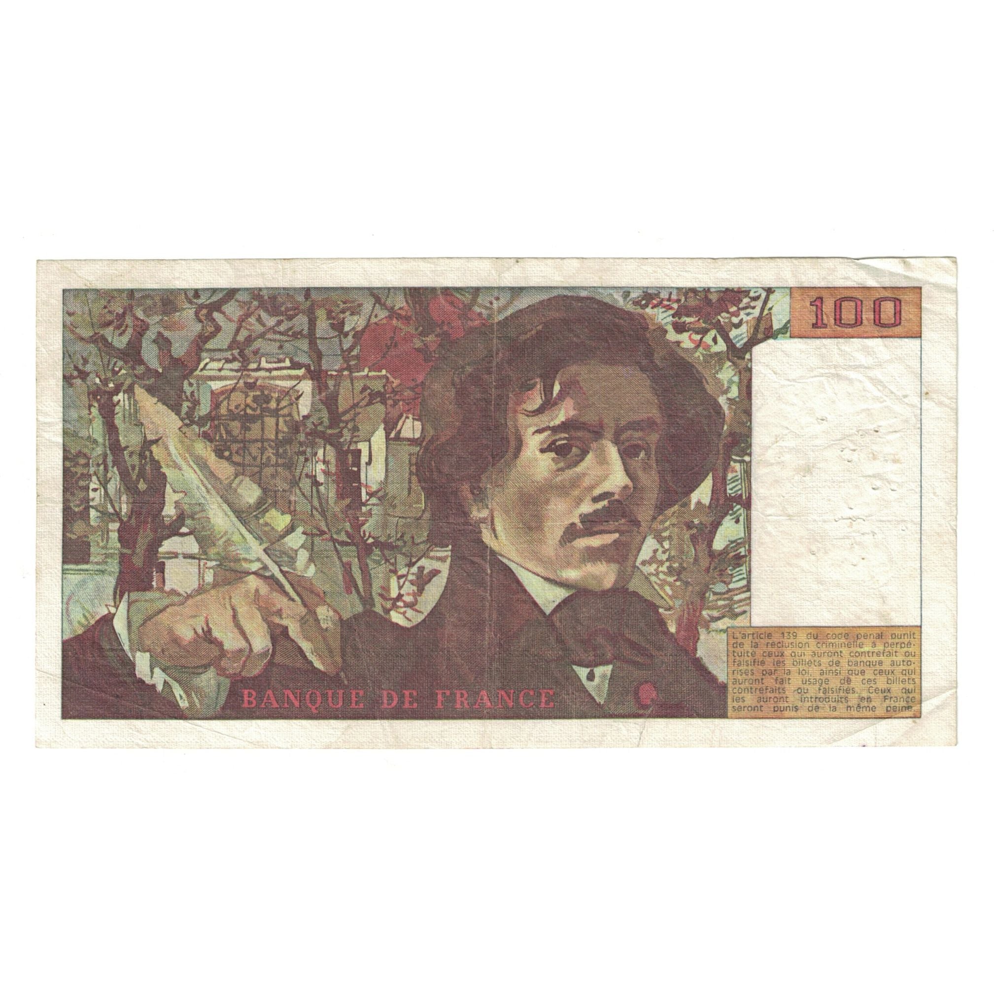 France, 100 Francs, Delacroix, 1978, K.1 150898, VF(30-35), Fayette:68.01