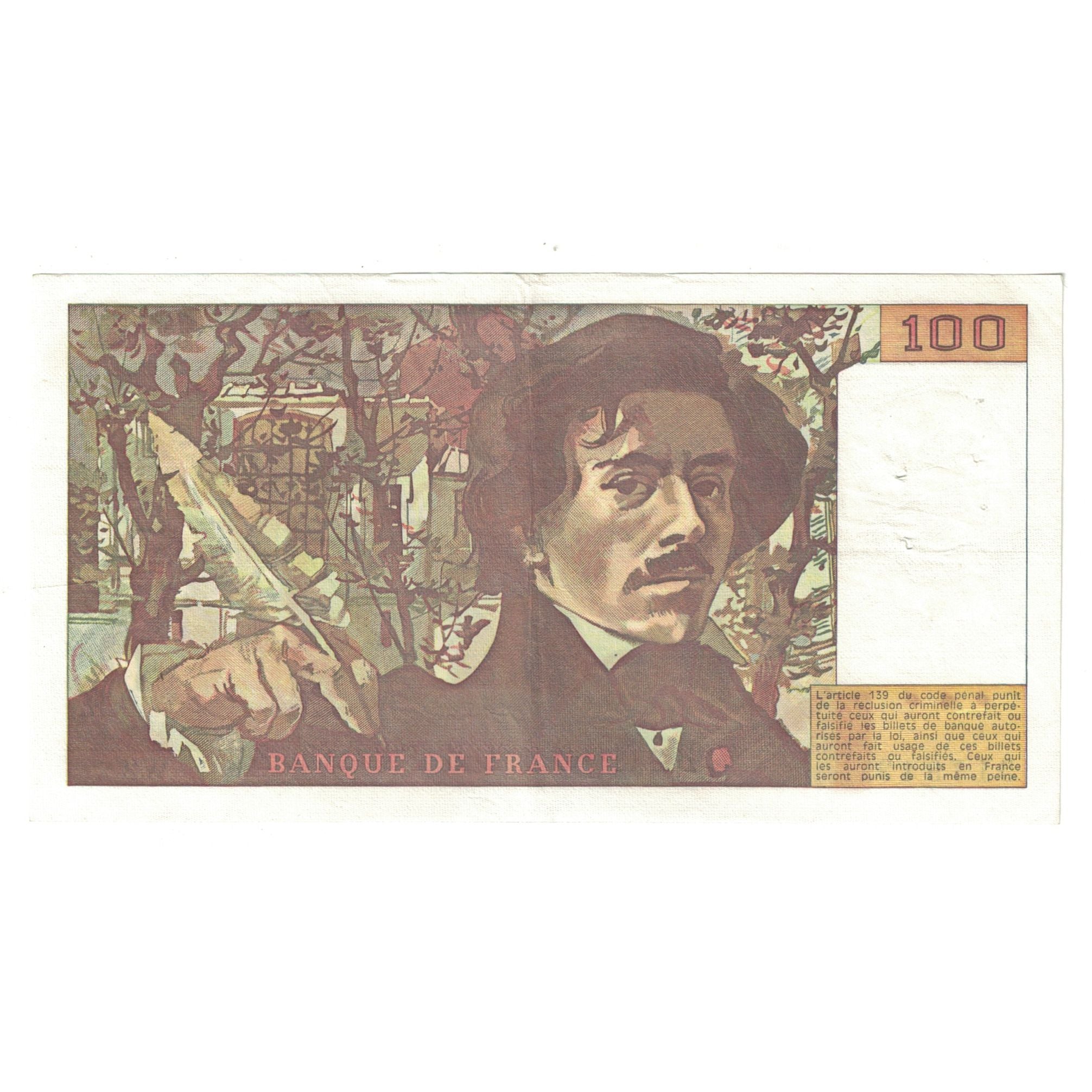 France, 100 Francs, Delacroix, 1978, W.2517943, AU(55-58), Fayette:68.2, KM:154h