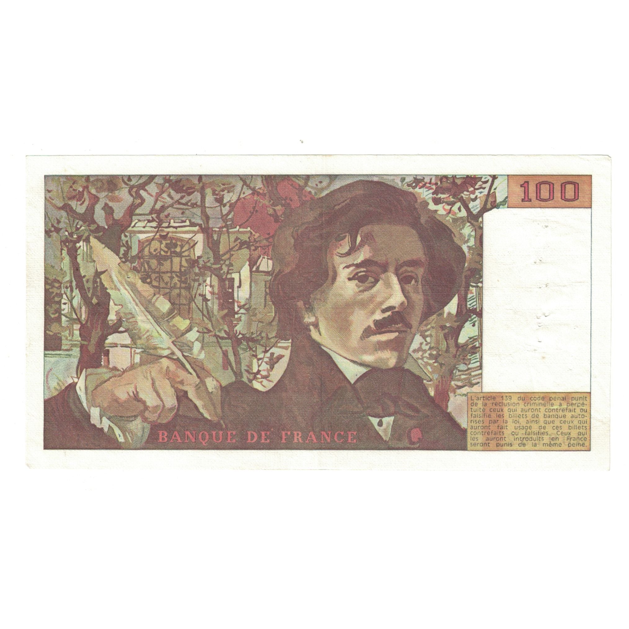 France, 100 Francs, Delacroix, 1978, B.1309752, AU(50-53), Fayette:68.01