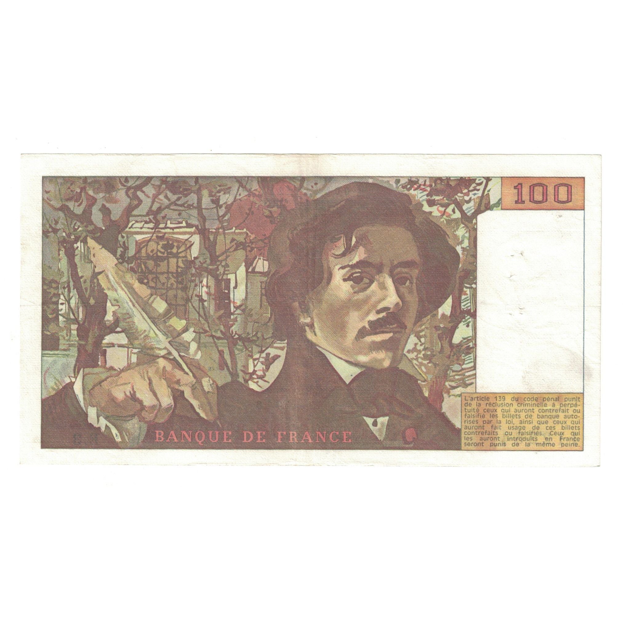 France, 100 Francs, Delacroix, 1978, E.3112254, EF(40-45), Fayette:68.03