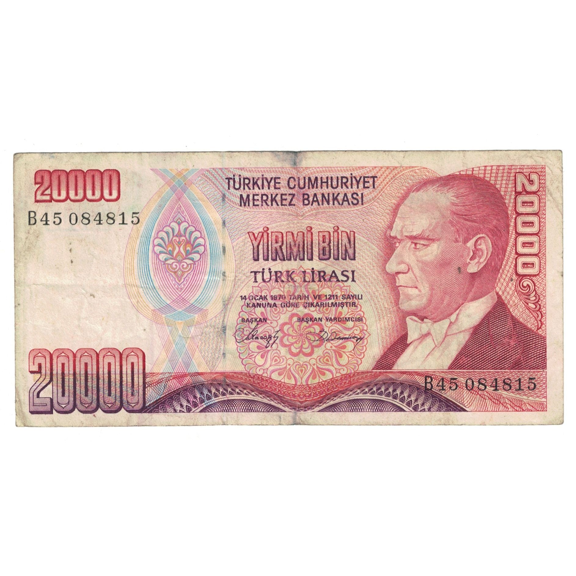 Geldschein, Türkei, 20,000 Lira, L.1970, KM:202, S+