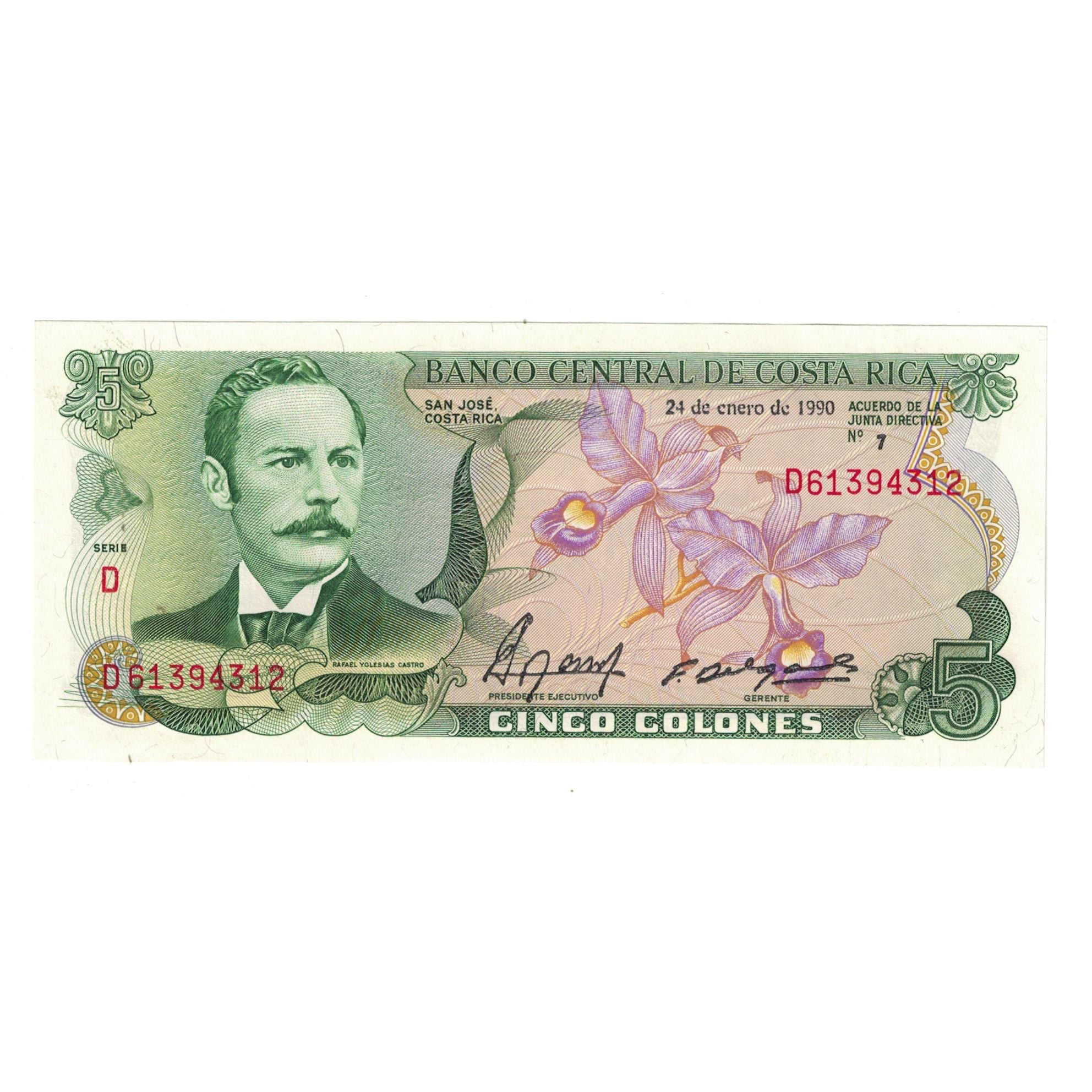 Billete, 5 Colones, 1990, Costa Rica, 1990-01-24, KM:236d, UNC