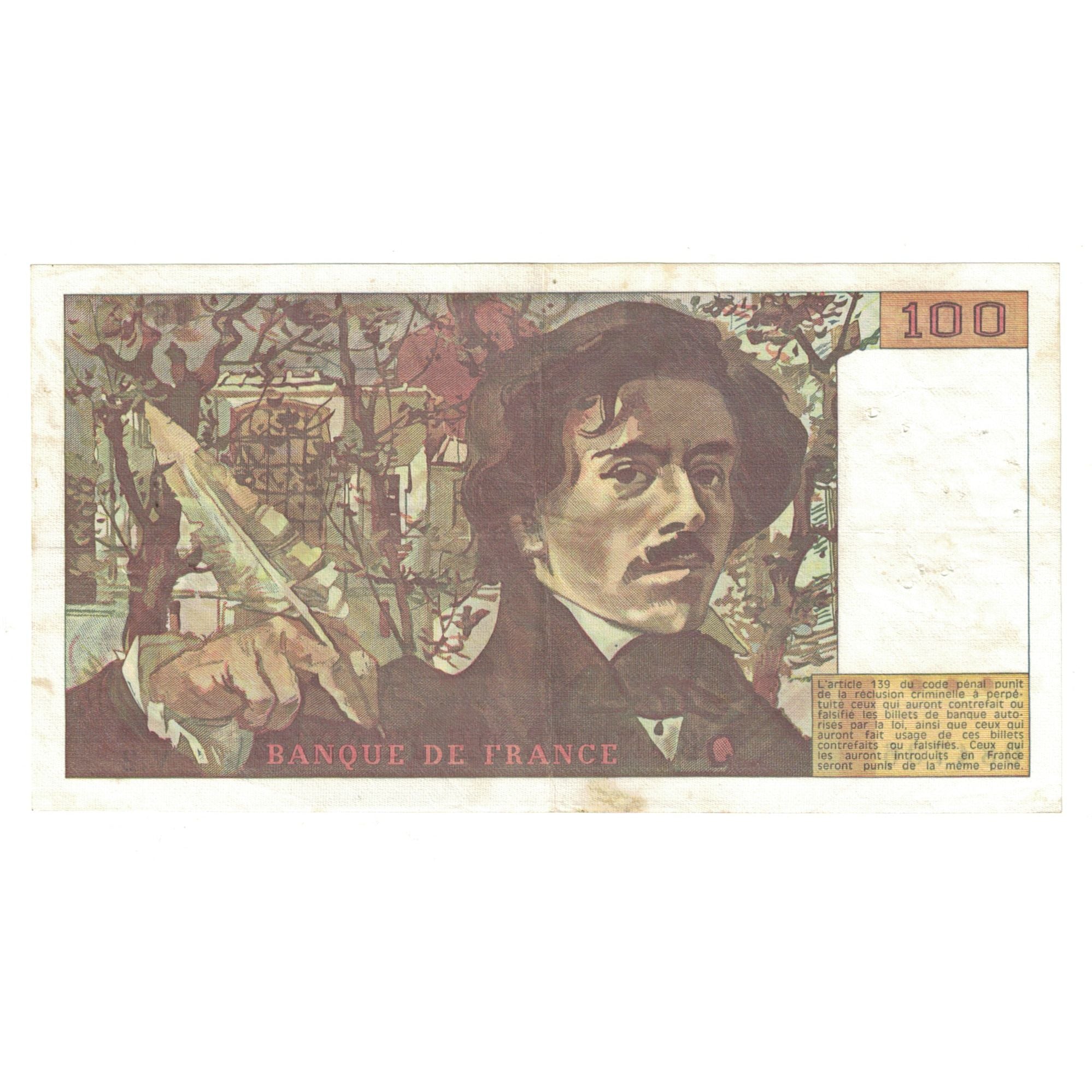 France, 100 Francs, Delacroix, 1978, V.2084736, VF(20-25), Fayette:68.2, KM:154a