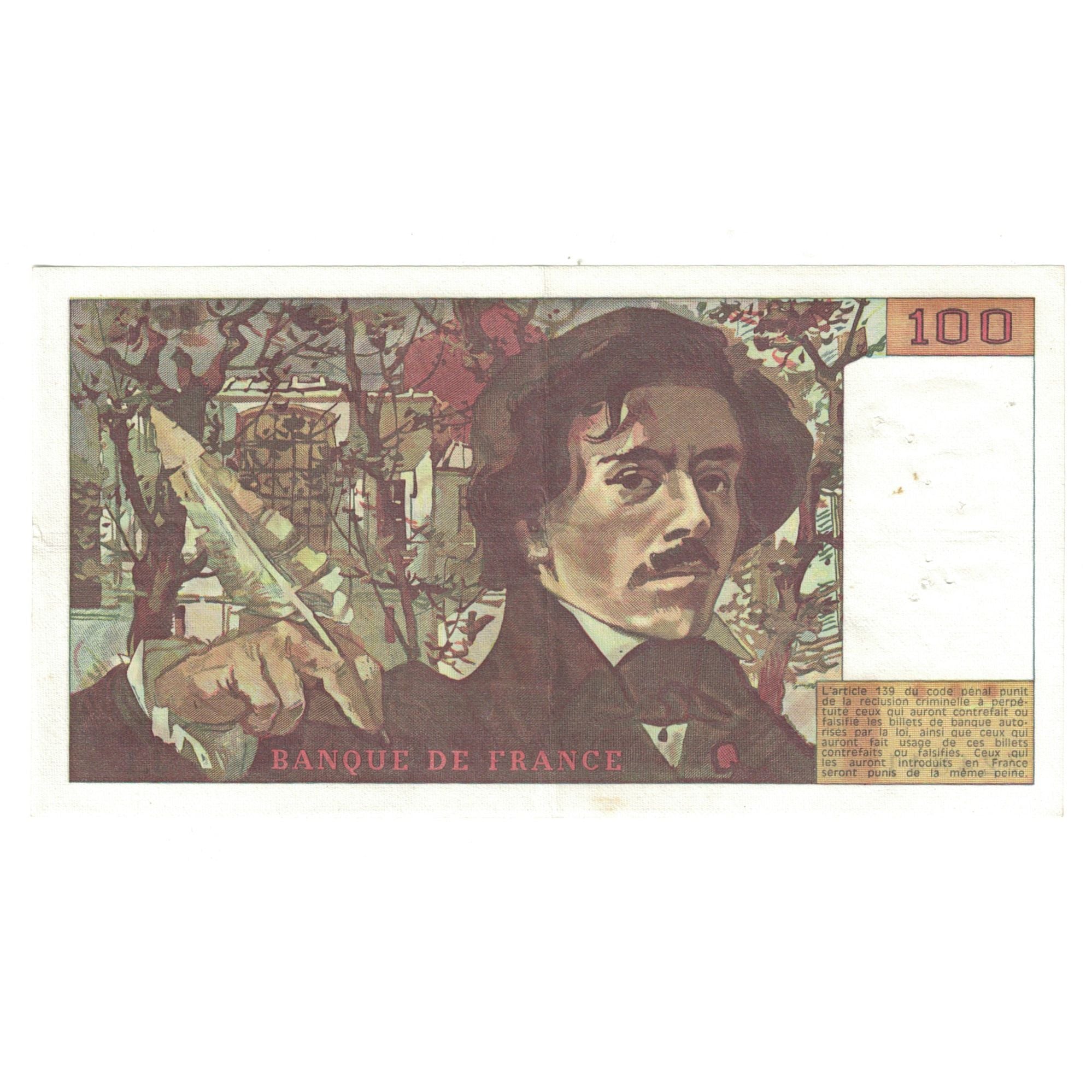 France, 100 Francs, Delacroix, 1978, J.1724841, AU(55-58), Fayette:68.1, KM:154a