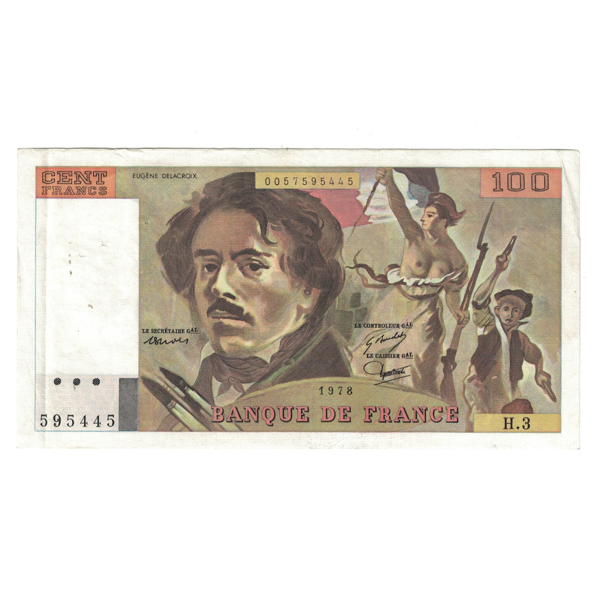 Francia, 100 Francs, Delacroix, 1978, H.3595445, MBC, Fayette:68.3, KM:154a