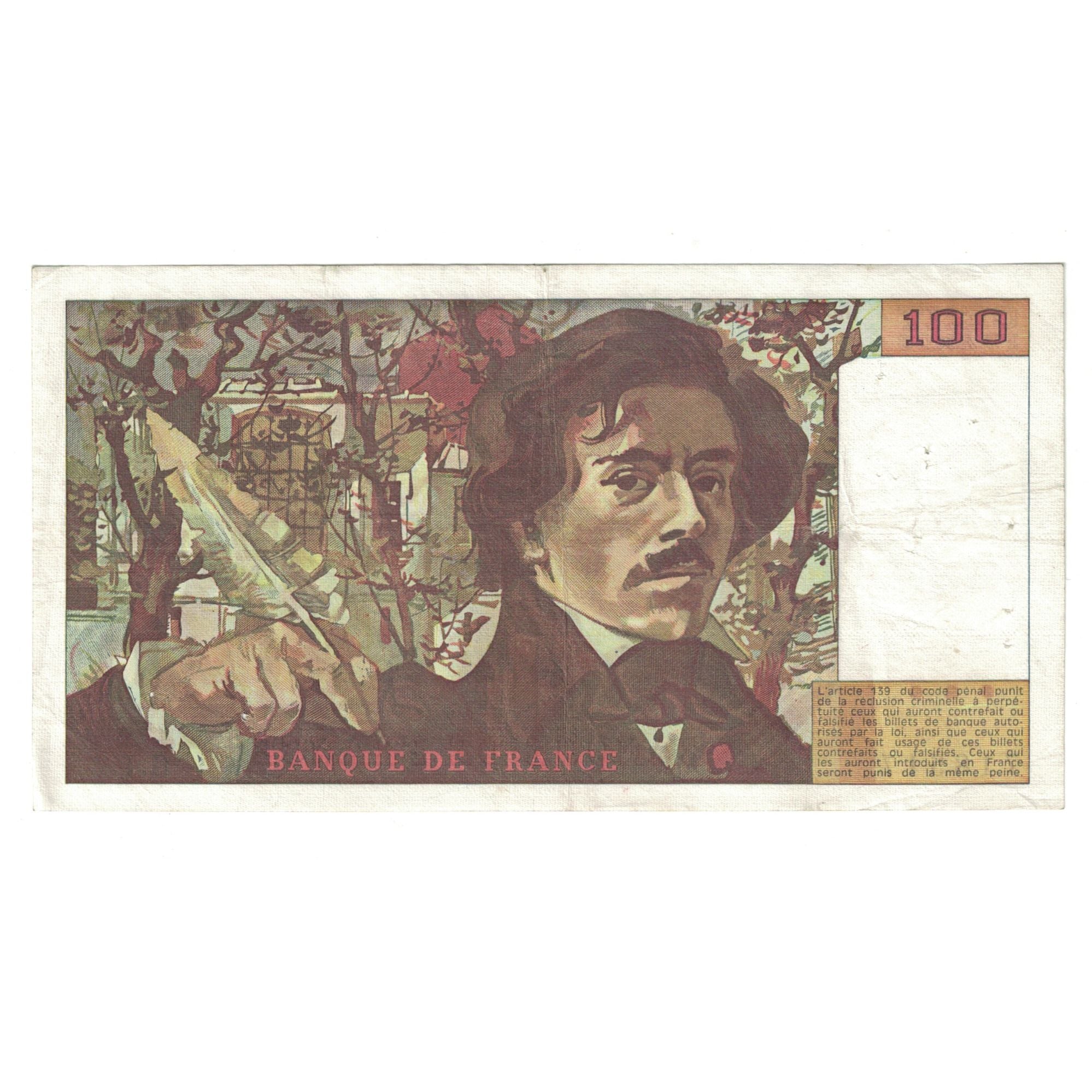 France, 100 Francs, Delacroix, 1978, G.1718517, EF(40-45), Fayette:68.1, KM:154a