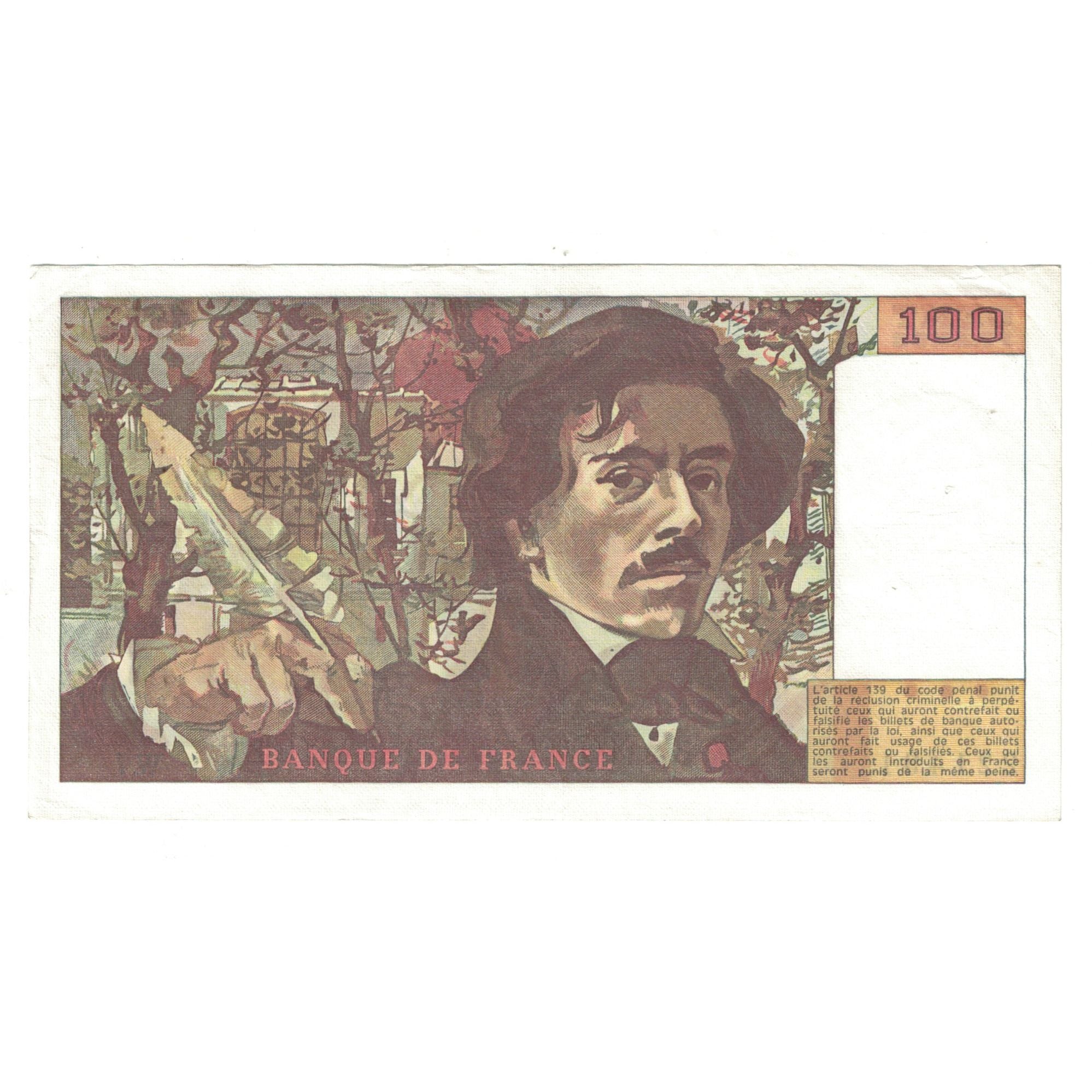 France, 100 Francs, Delacroix, 1978, W.7221491, AU(55-58), Fayette:69.01d