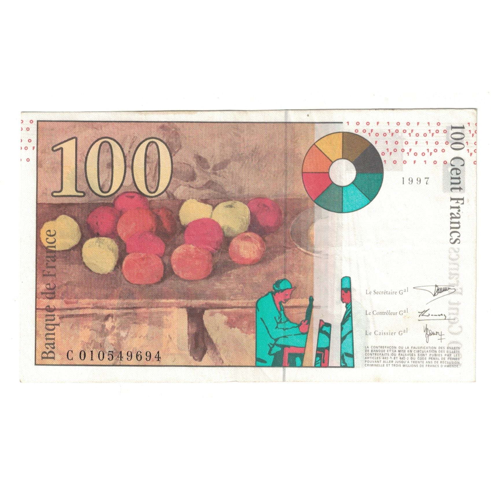 France, 100 Francs, Cézanne, 1997, C010549694, EF(40-45), Fayette:74.01