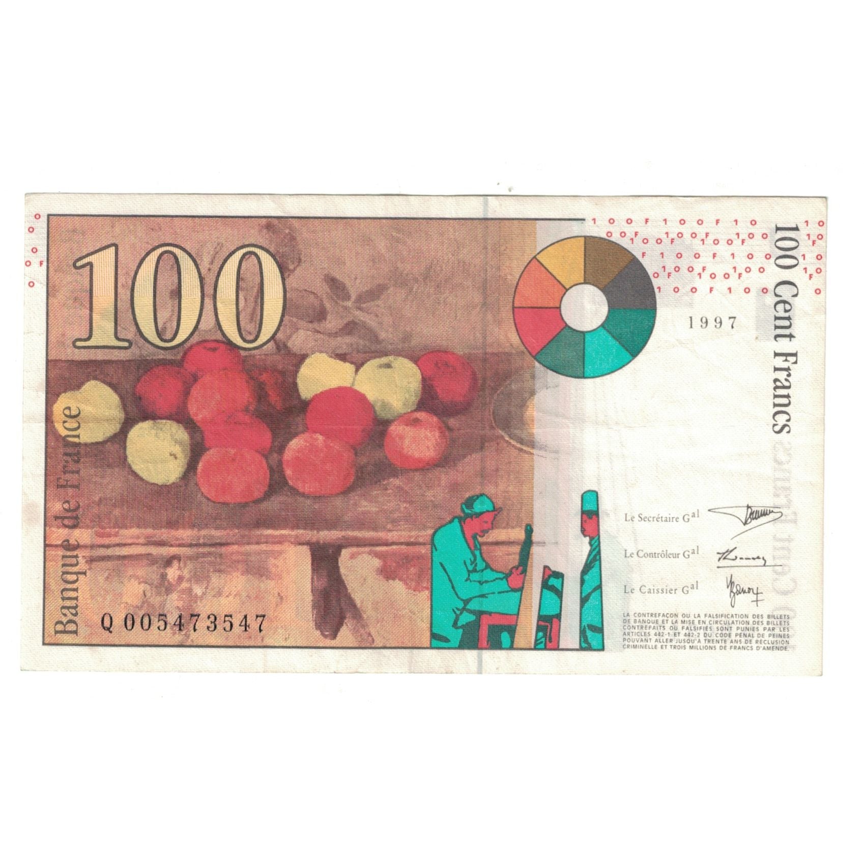França, 100 Francs, Cézanne, 1997, Q005473547, EF(40-45), Fayette:74.01