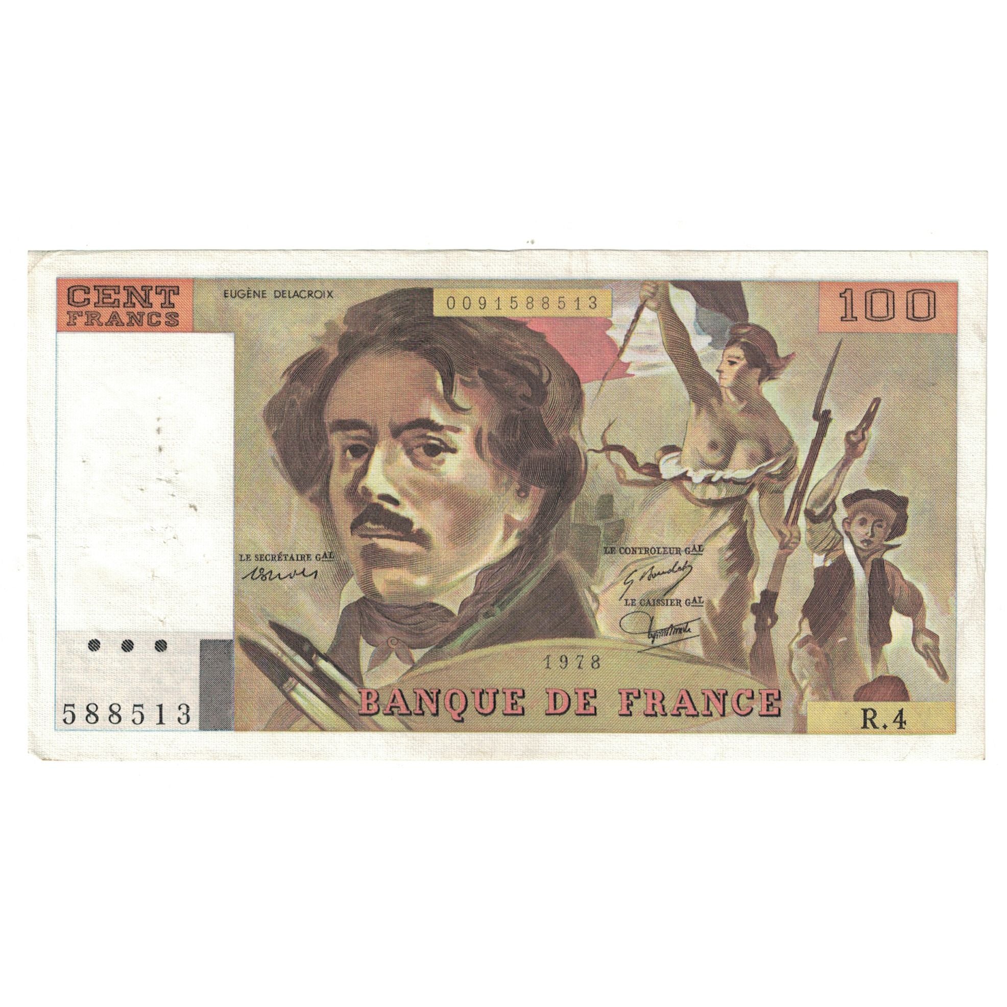Francia, 100 Francs, Delacroix, 1978, R.4588513, MBC, Fayette:69.1c, KM:154a