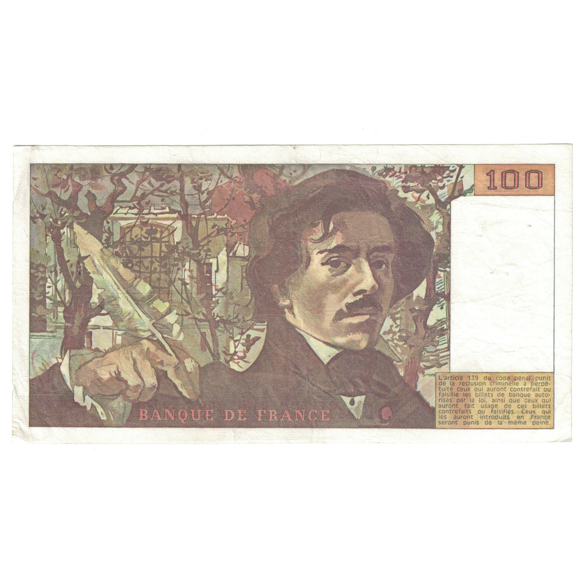 France, 100 Francs, Delacroix, 1978, G.8767863, VF(20-25), Fayette:69.01e