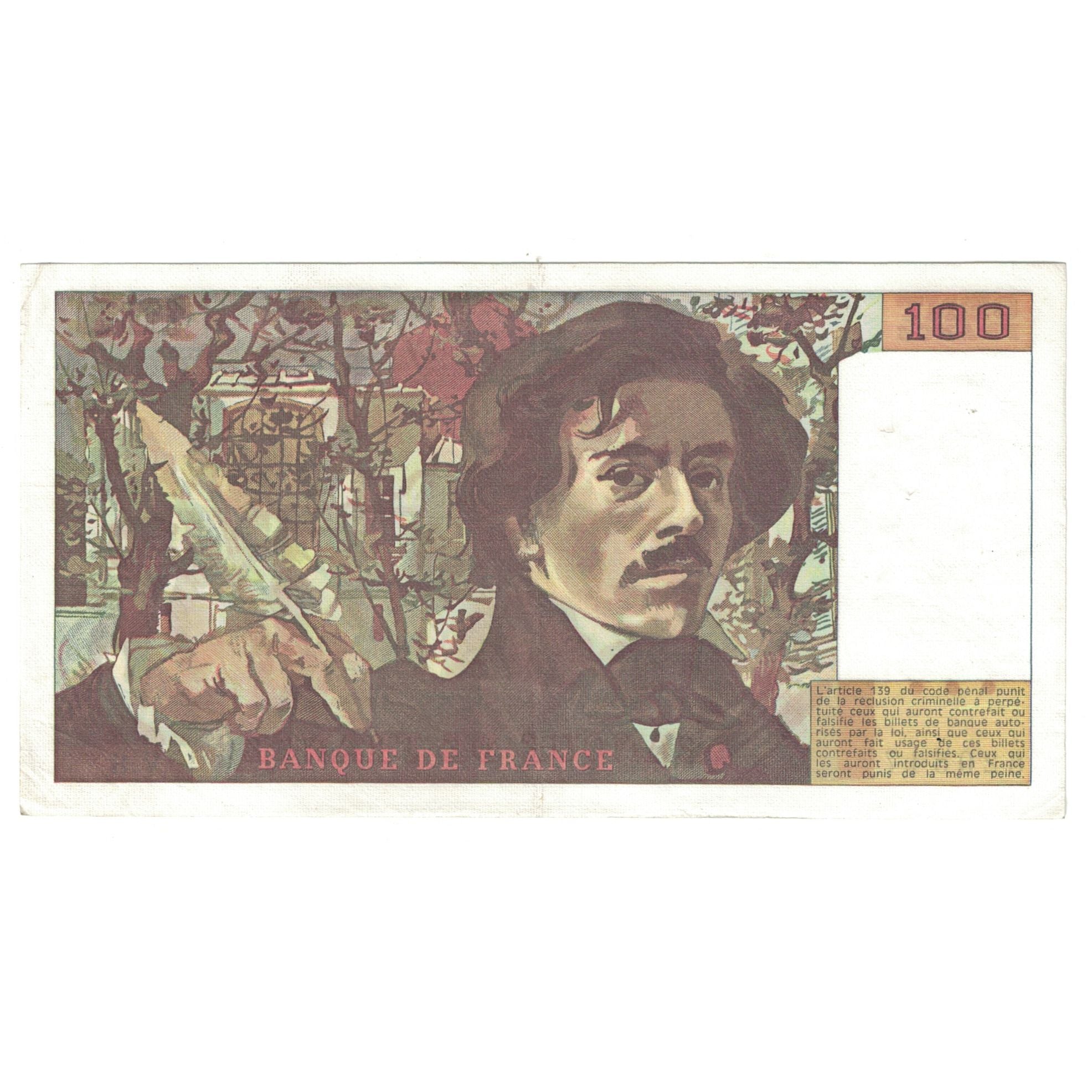 France, 100 Francs, Delacroix, 1978, V.8820547, AU(55-58), Fayette:69.01e