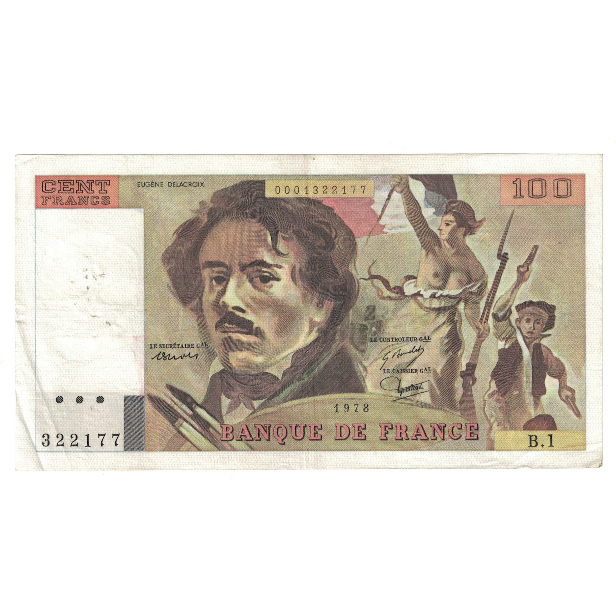 França, 100 Francs, Delacroix, 1978, B.1322177, EF(40-45), Fayette:68.1