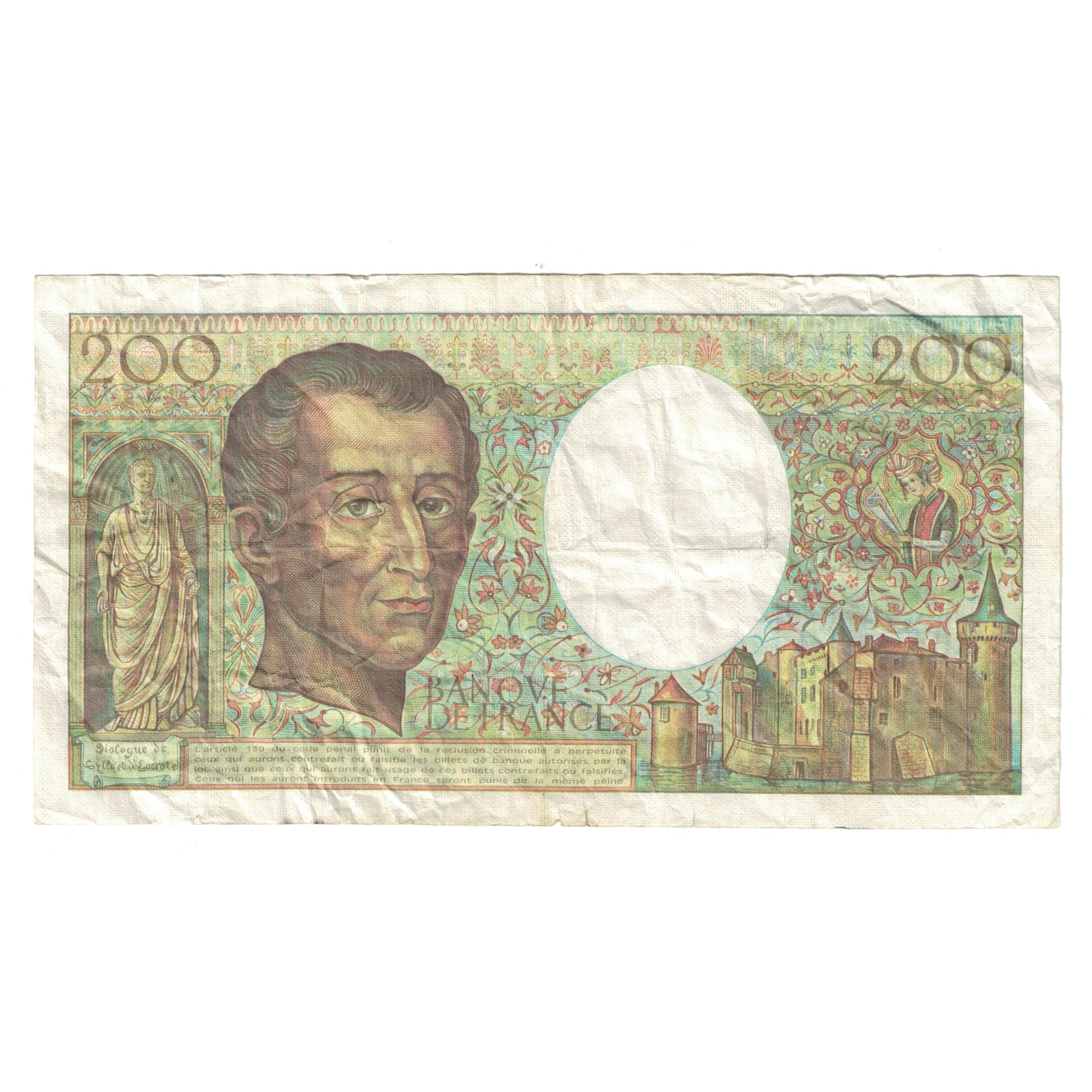 França, 200 Francs, Montesquieu, 1991, U.091580973, VF(20-25), Fayette:70.11