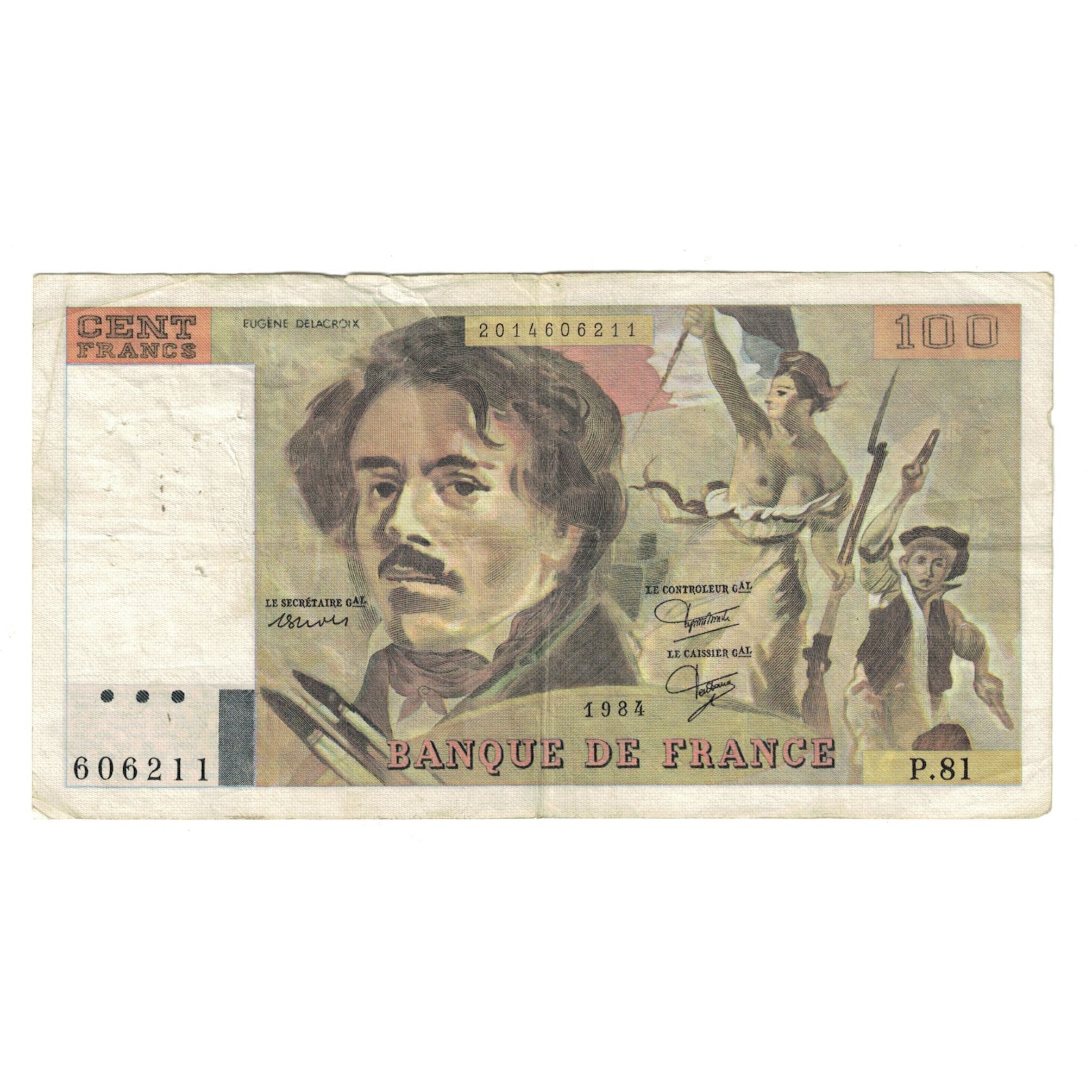 France, 100 Francs, Delacroix, 1984, P.81606211, VF(30-35), Fayette:69.8b