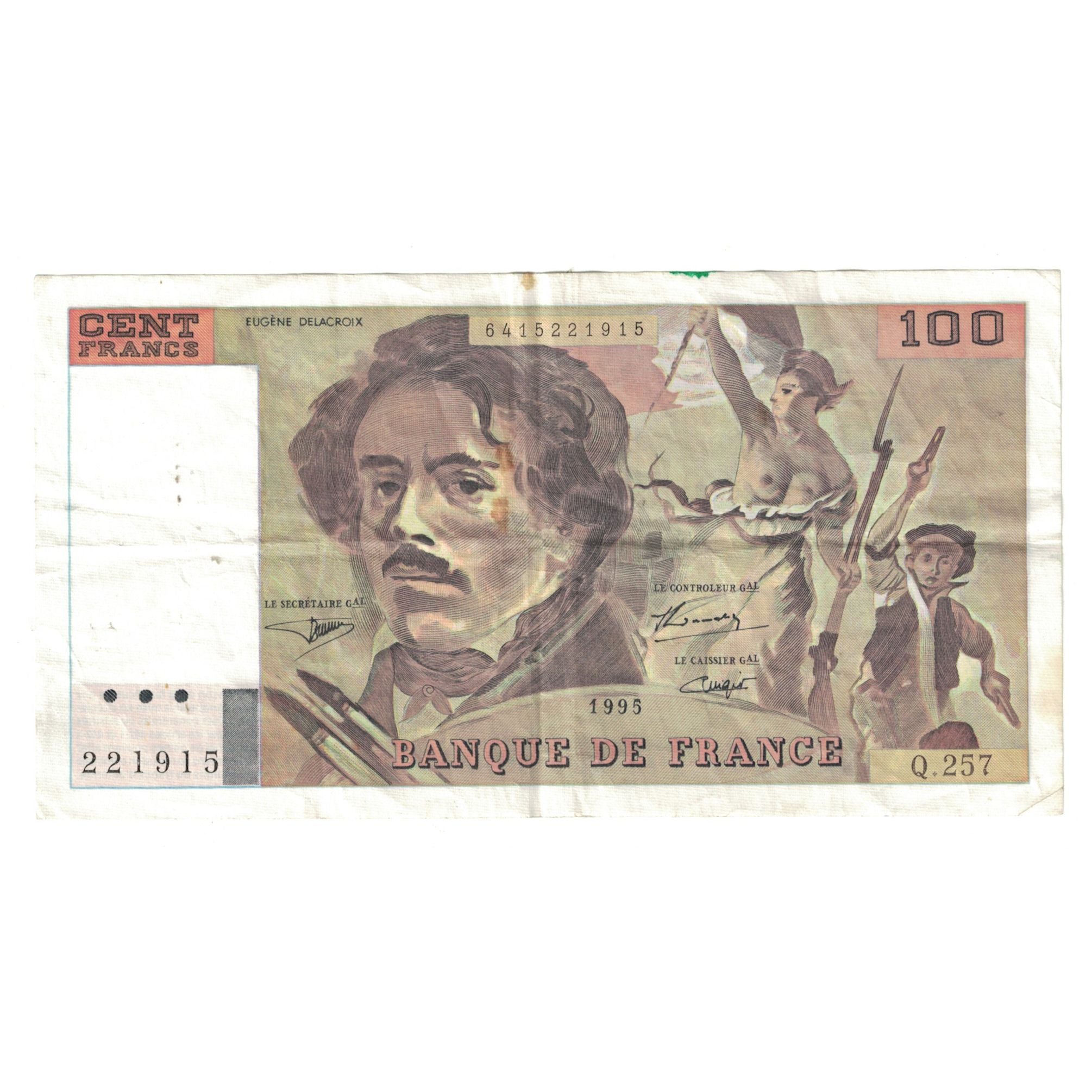 France, 100 Francs, Delacroix, 1995, Q.257221915, EF(40-45), Fayette:69 ter 2a