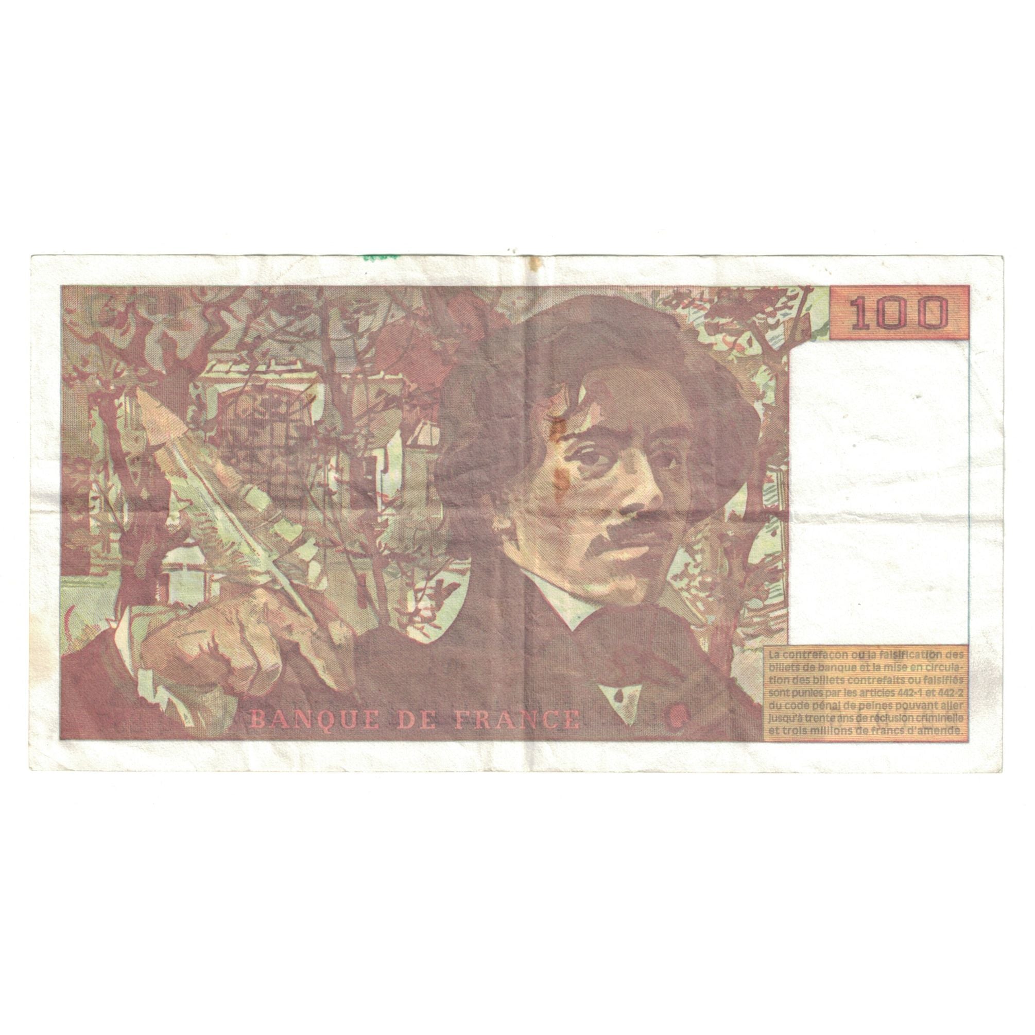 France, 100 Francs, Delacroix, 1995, Q.257221915, EF(40-45), Fayette:69 ter 2a
