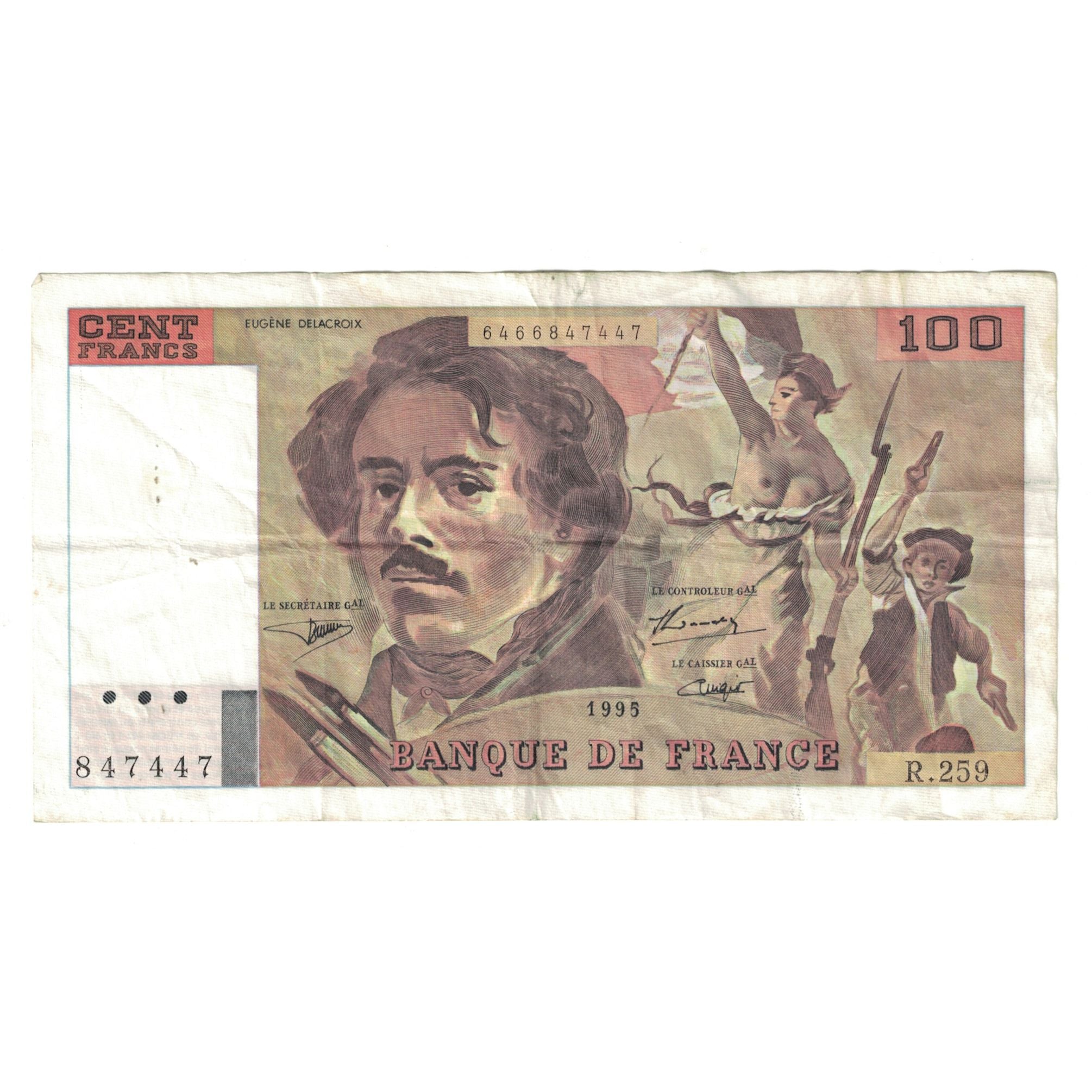 France, 100 Francs, Delacroix, 1995, R.259847447, EF(40-45), Fayette:69 ter 2a