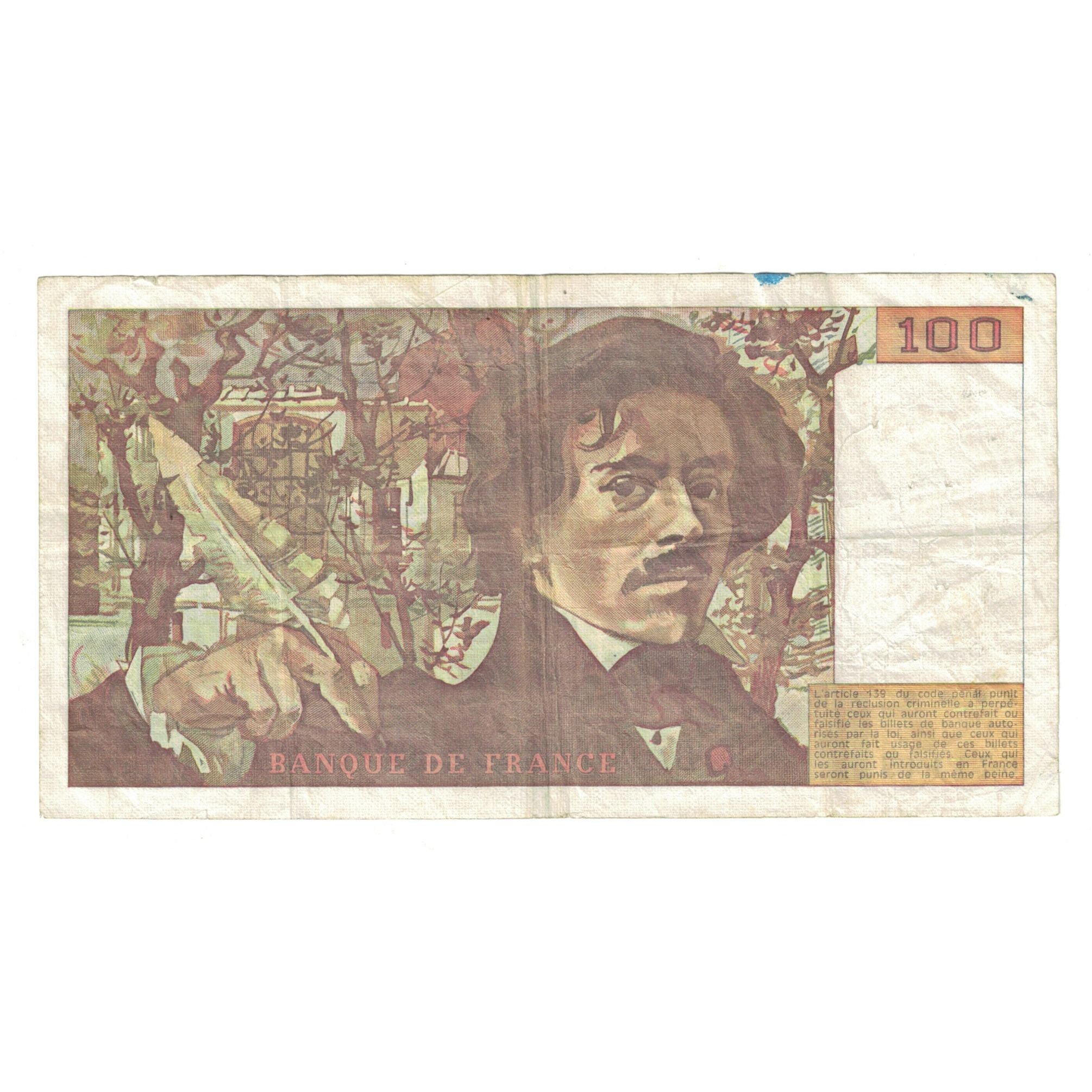 France, 100 Francs, Delacroix, 1991, M.183671145, VF(30-35), Fayette:69bis.3b2