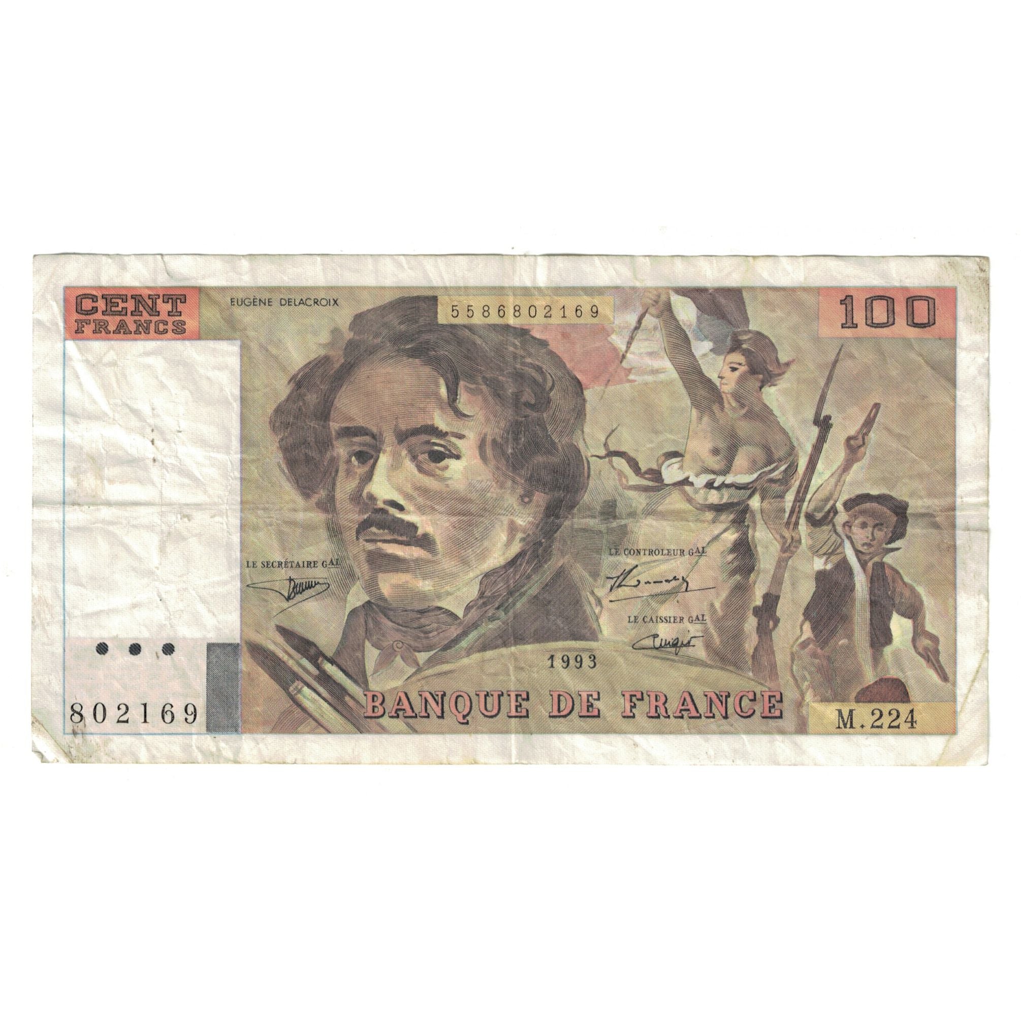 France, 100 Francs, Delacroix, 1993, M.224802169, VF(20-25), Fayette:69bis8c