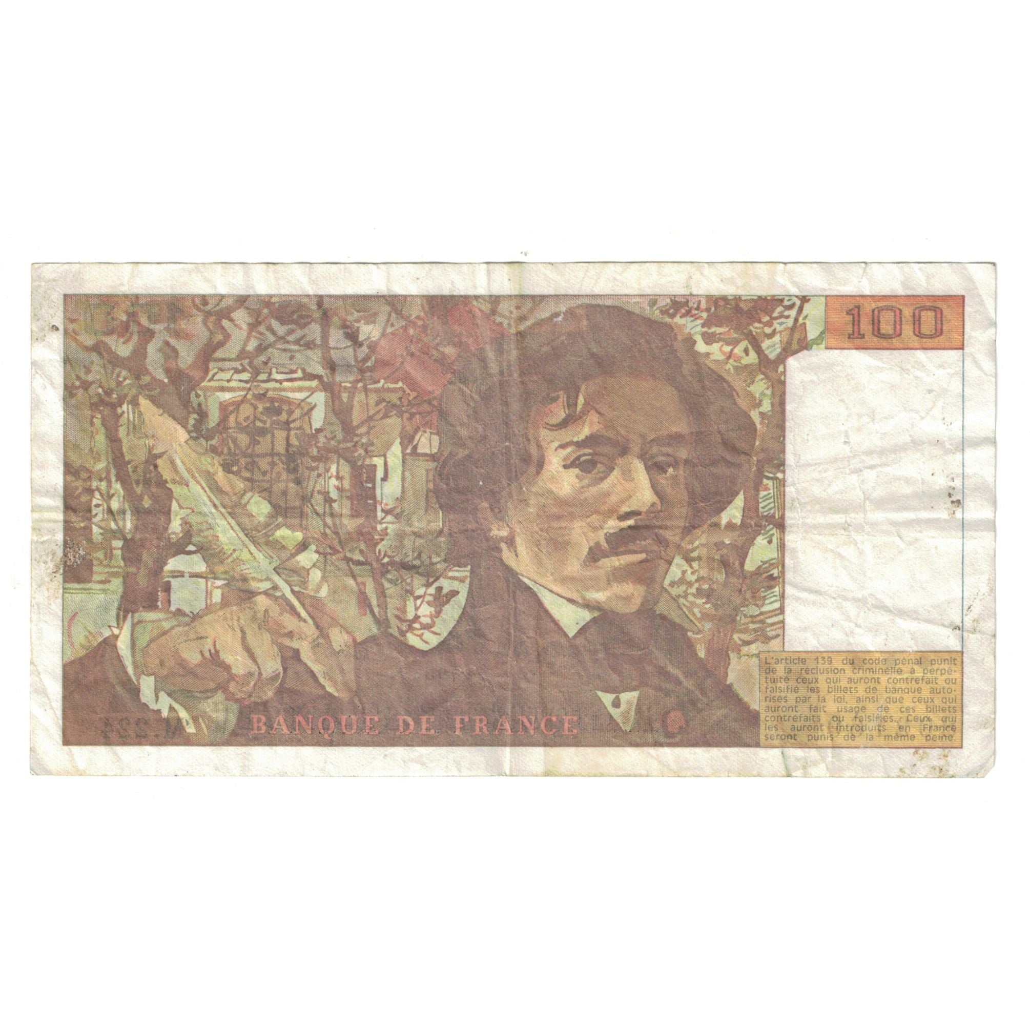 France, 100 Francs, Delacroix, 1993, M.224802169, VF(20-25), Fayette:69bis8c